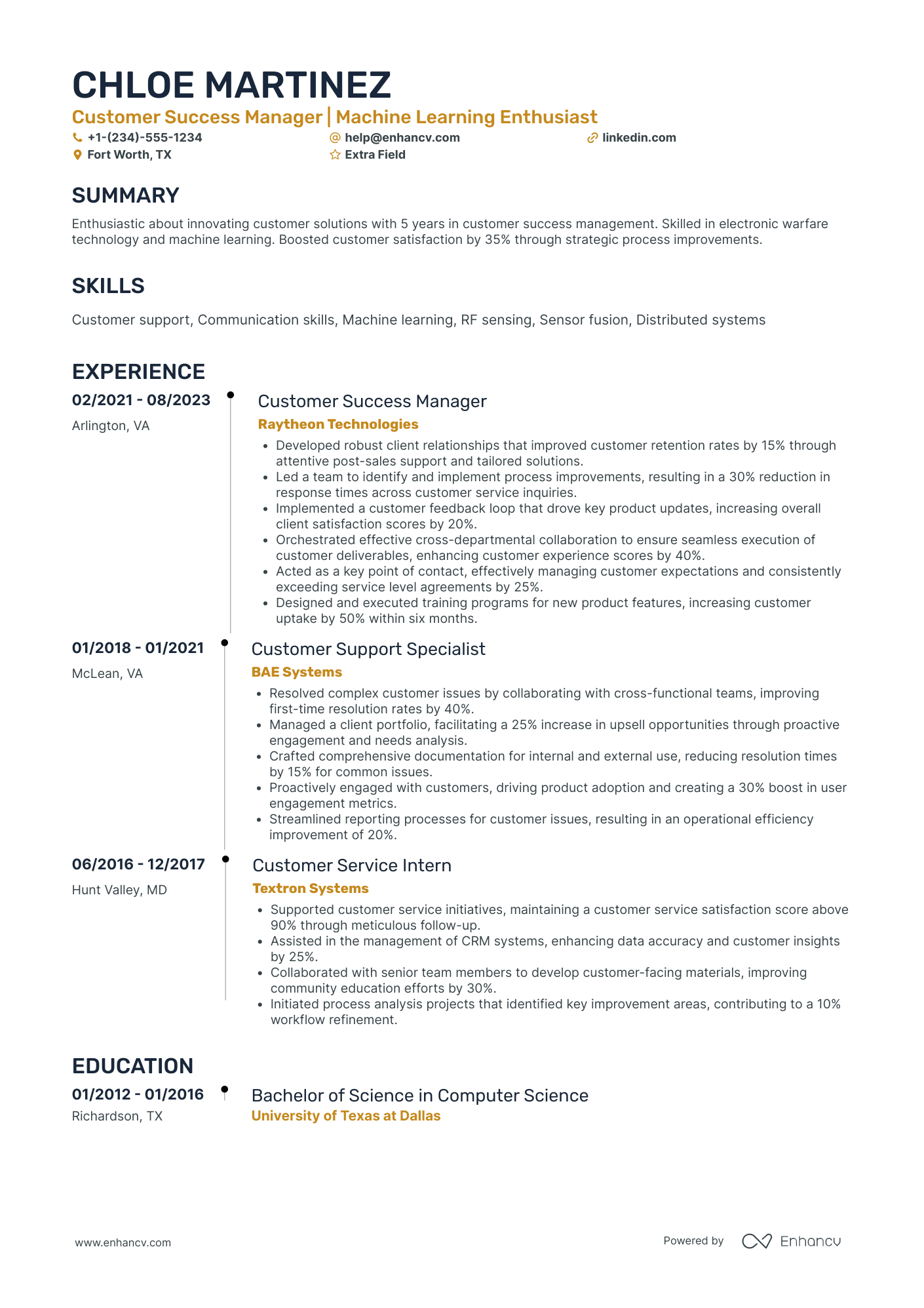 Junior Customer Success Manager Resume Example