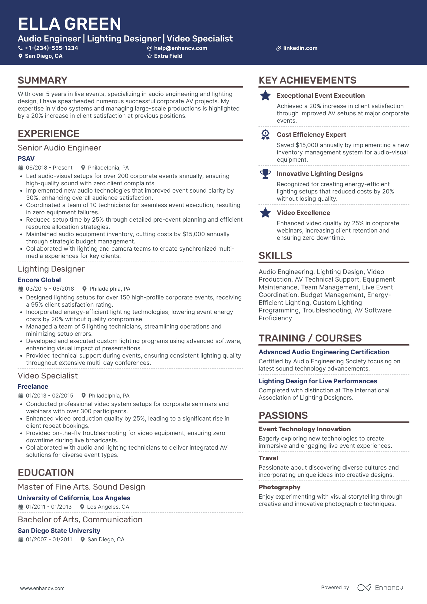 Freelance Audio Engineer Resume Example