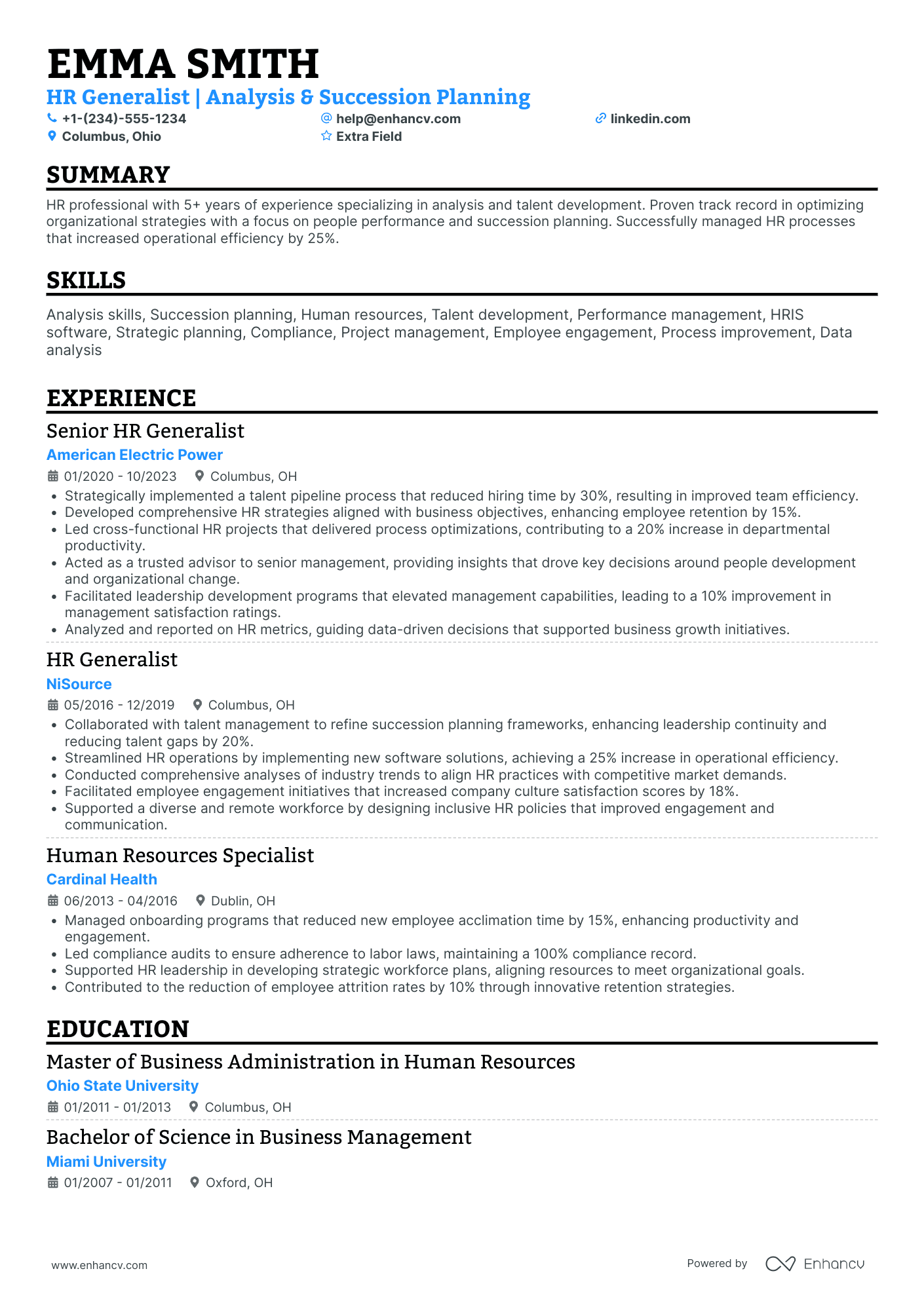 Work from Home HR Generalist Resume Example