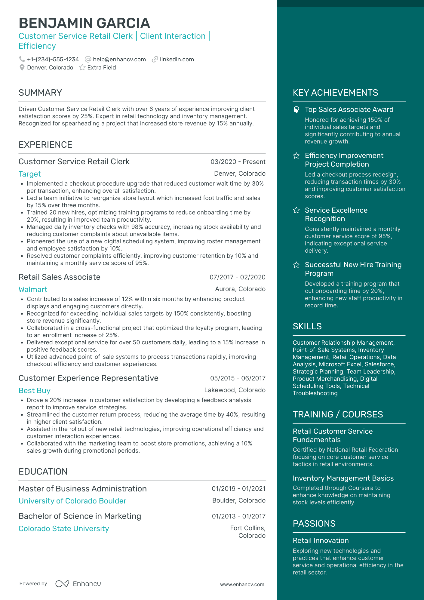 Customer Service Retail Clerk Resume Example