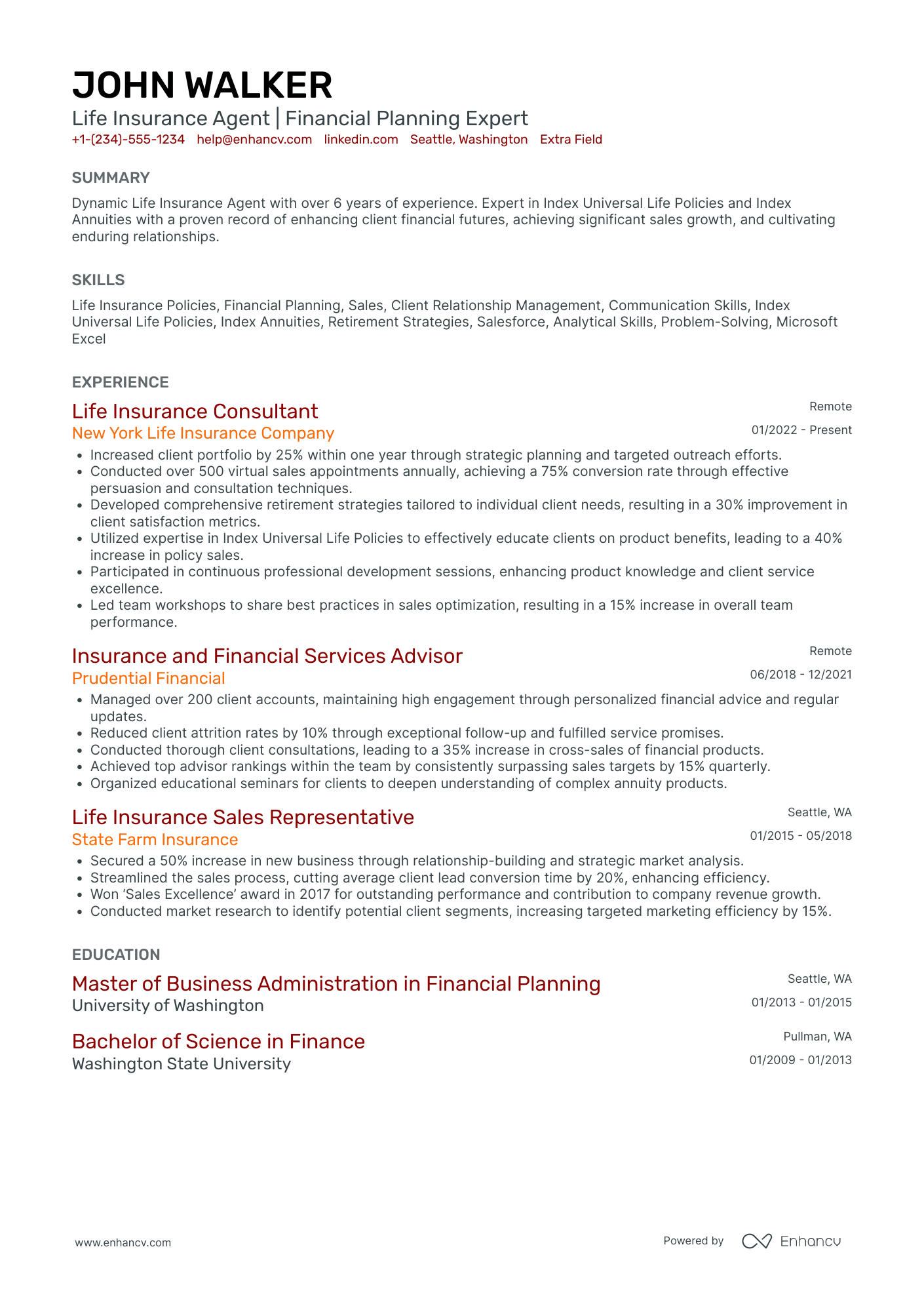 Life Insurance Actuary Resume Example