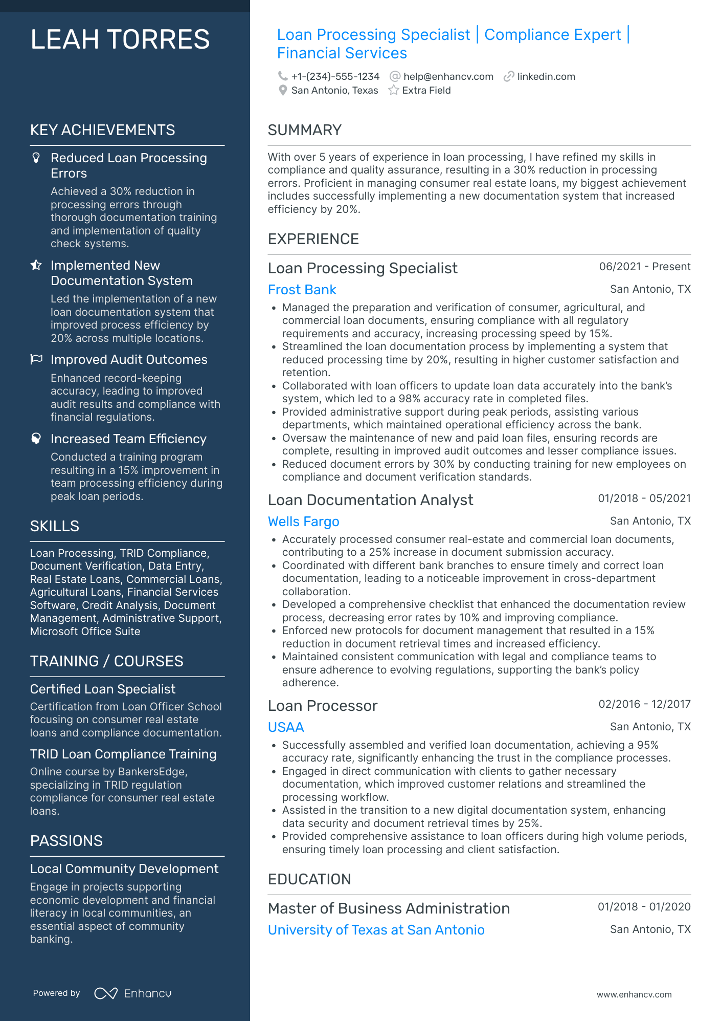 Loan Processing Clerk Resume Example