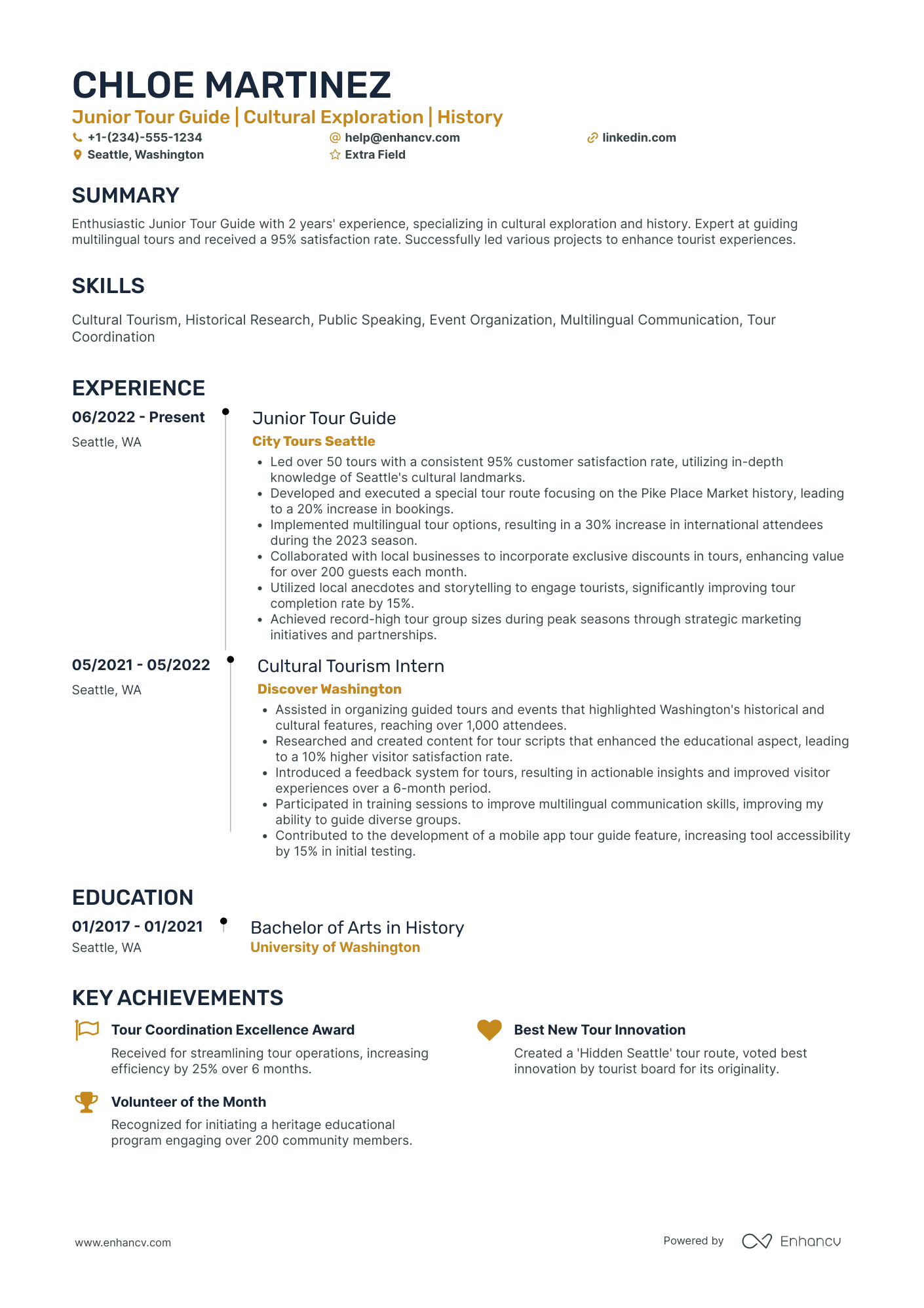 Junior Tour Guide Resume Example