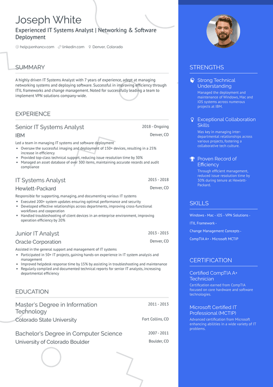 IT System Analyst Resume Example