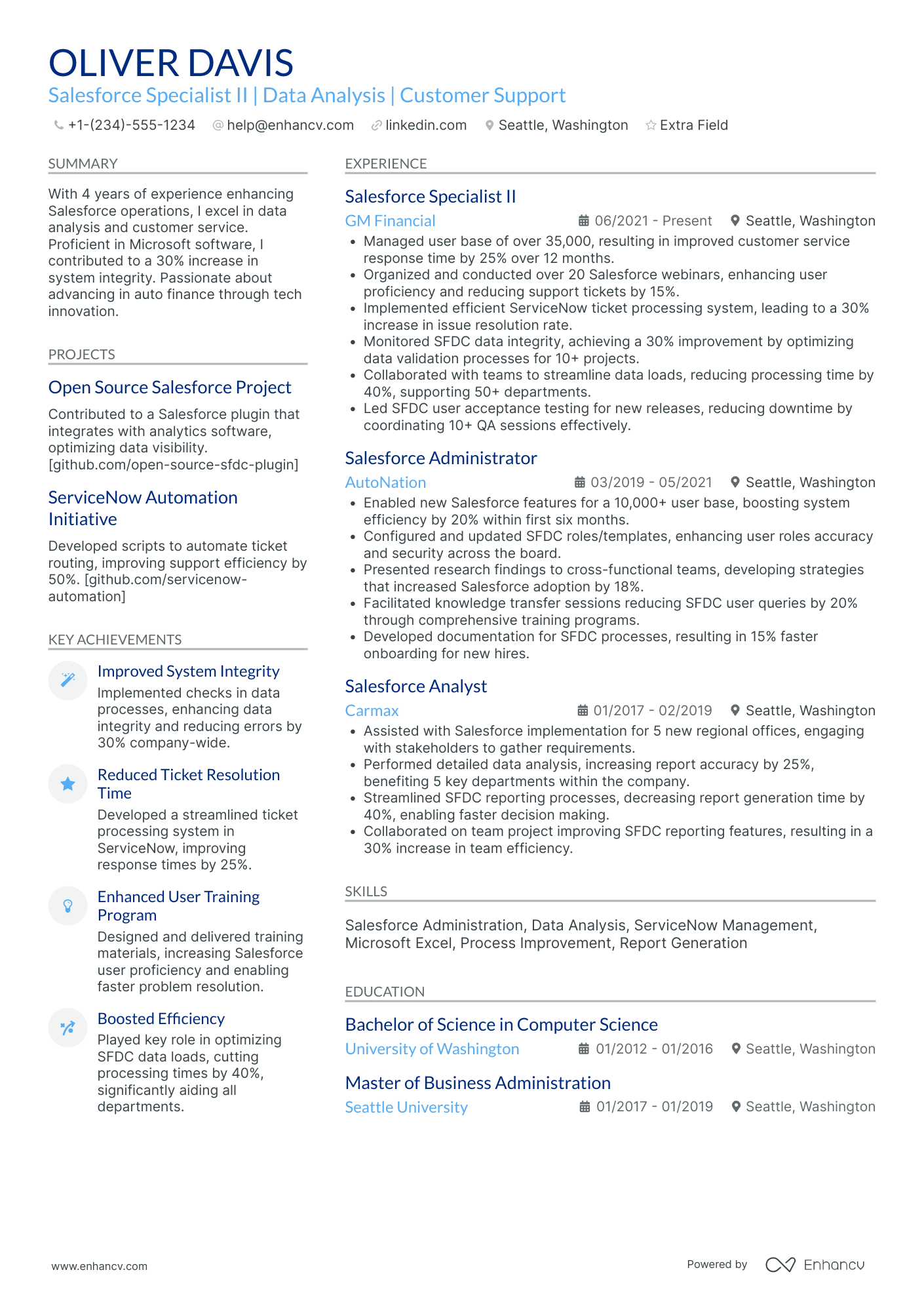 Salesforce Admin/Consultant Resume Example