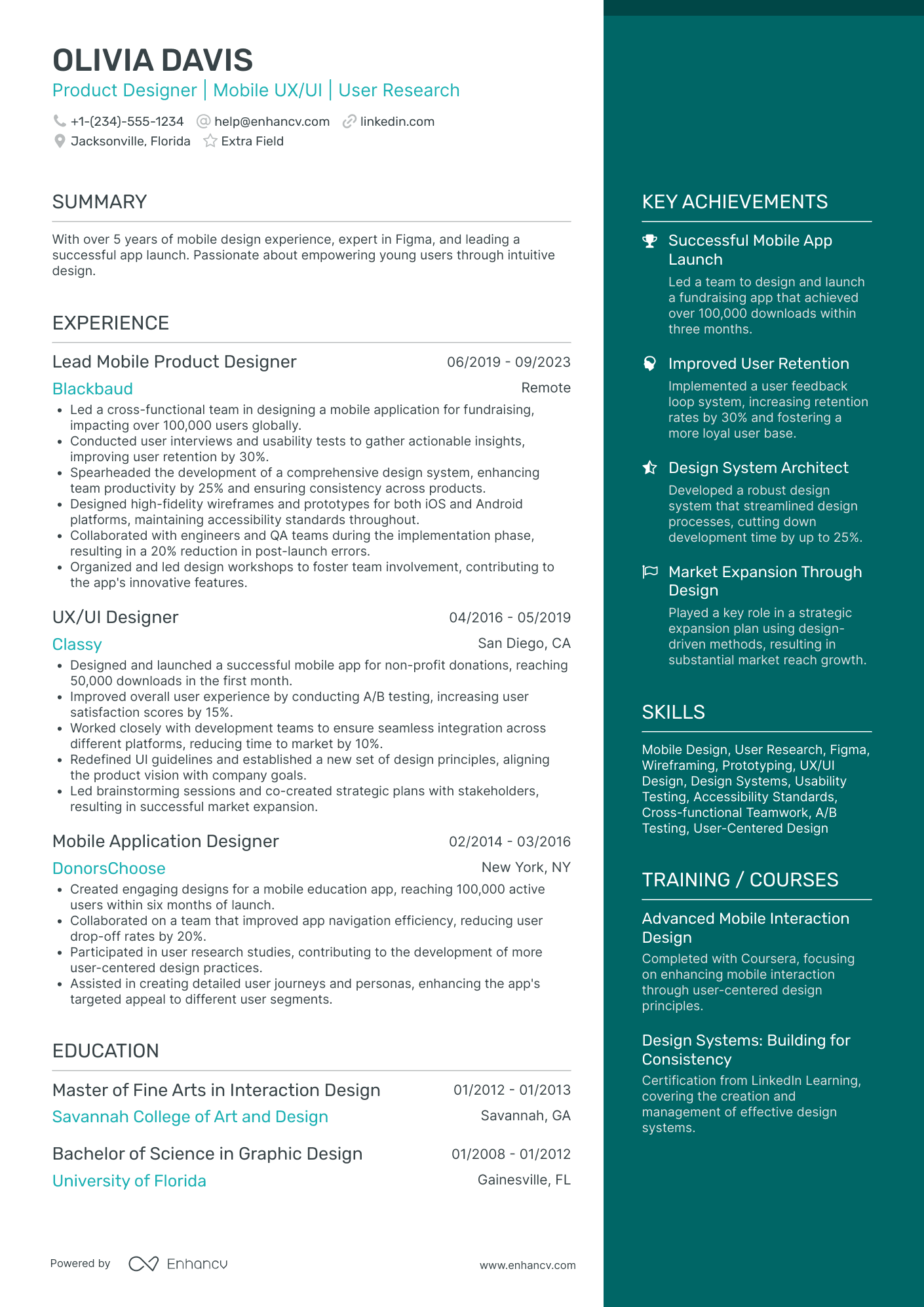 Mobile Product Designer Resume Example