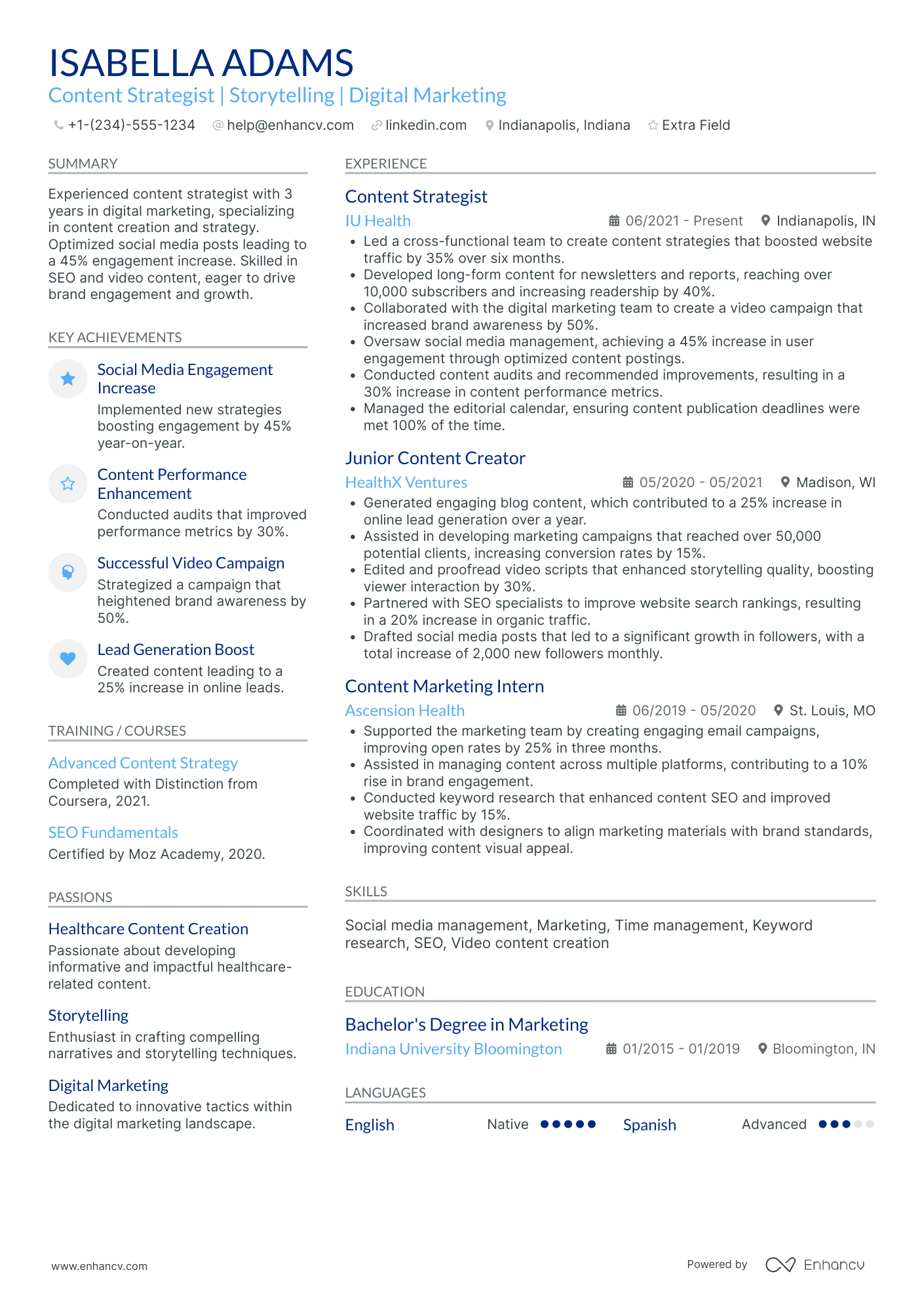 Junior Content Strategist Resume Example