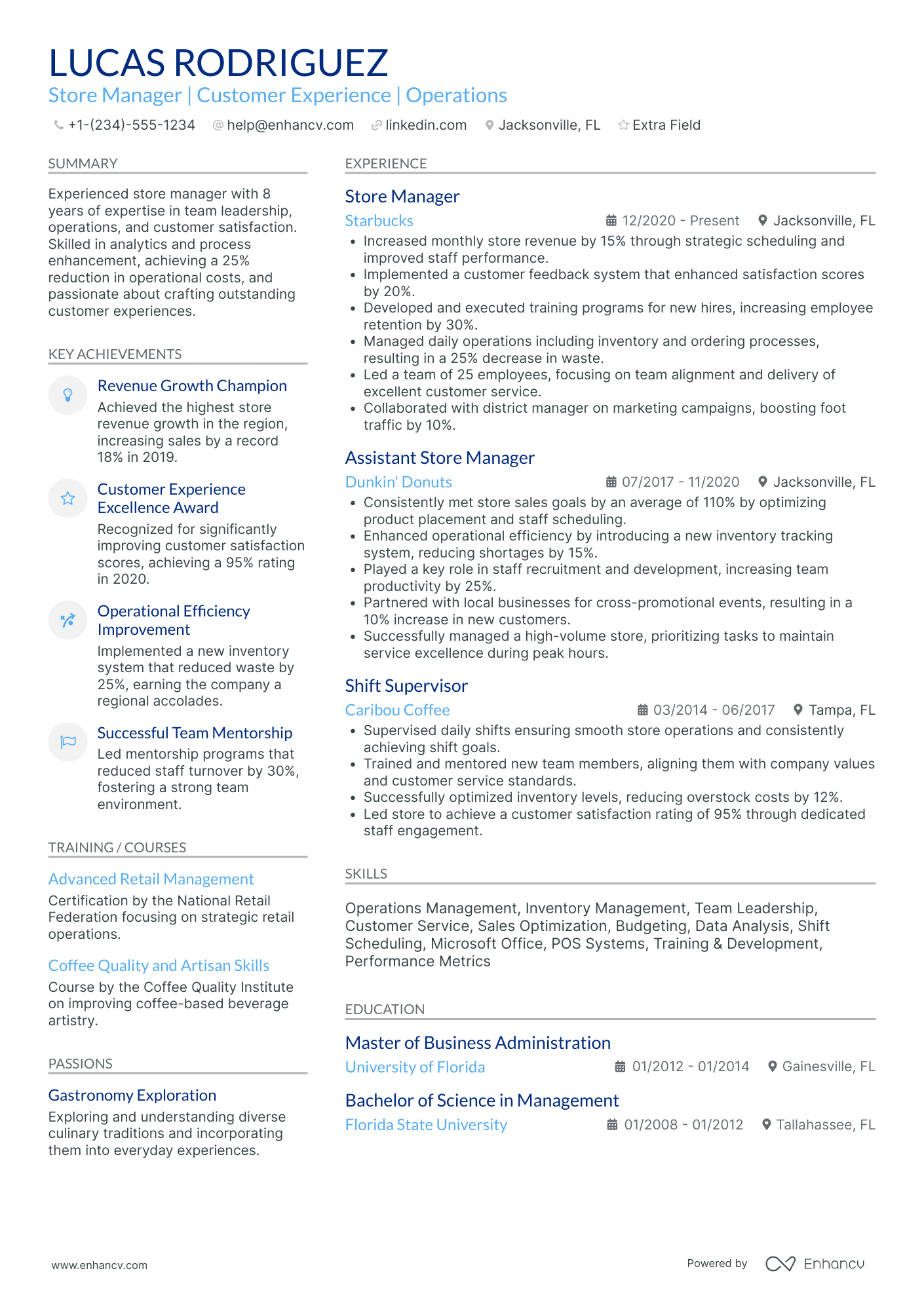 Senior Store Manager Resume Example