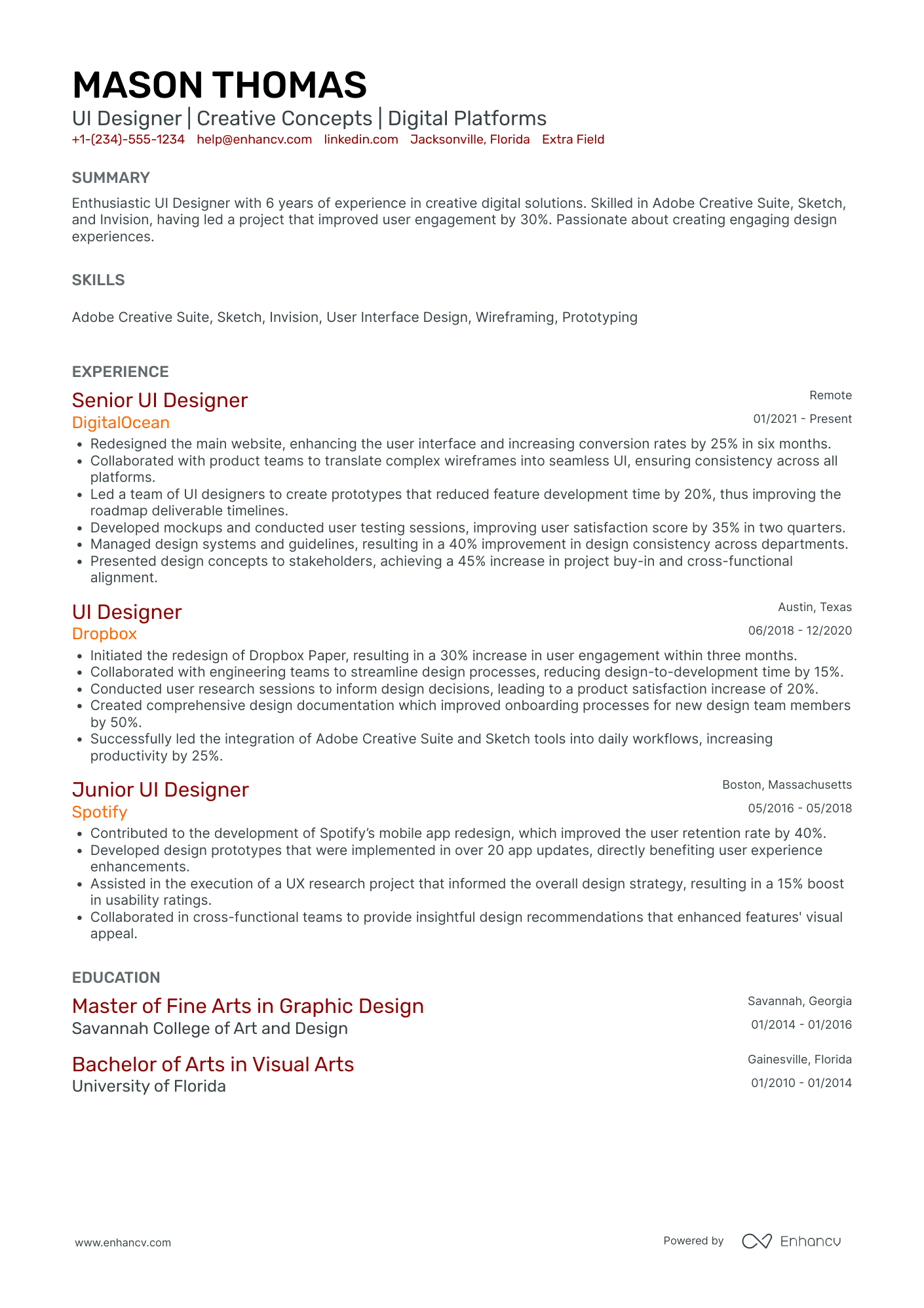 UI Graphic Designer Resume Example