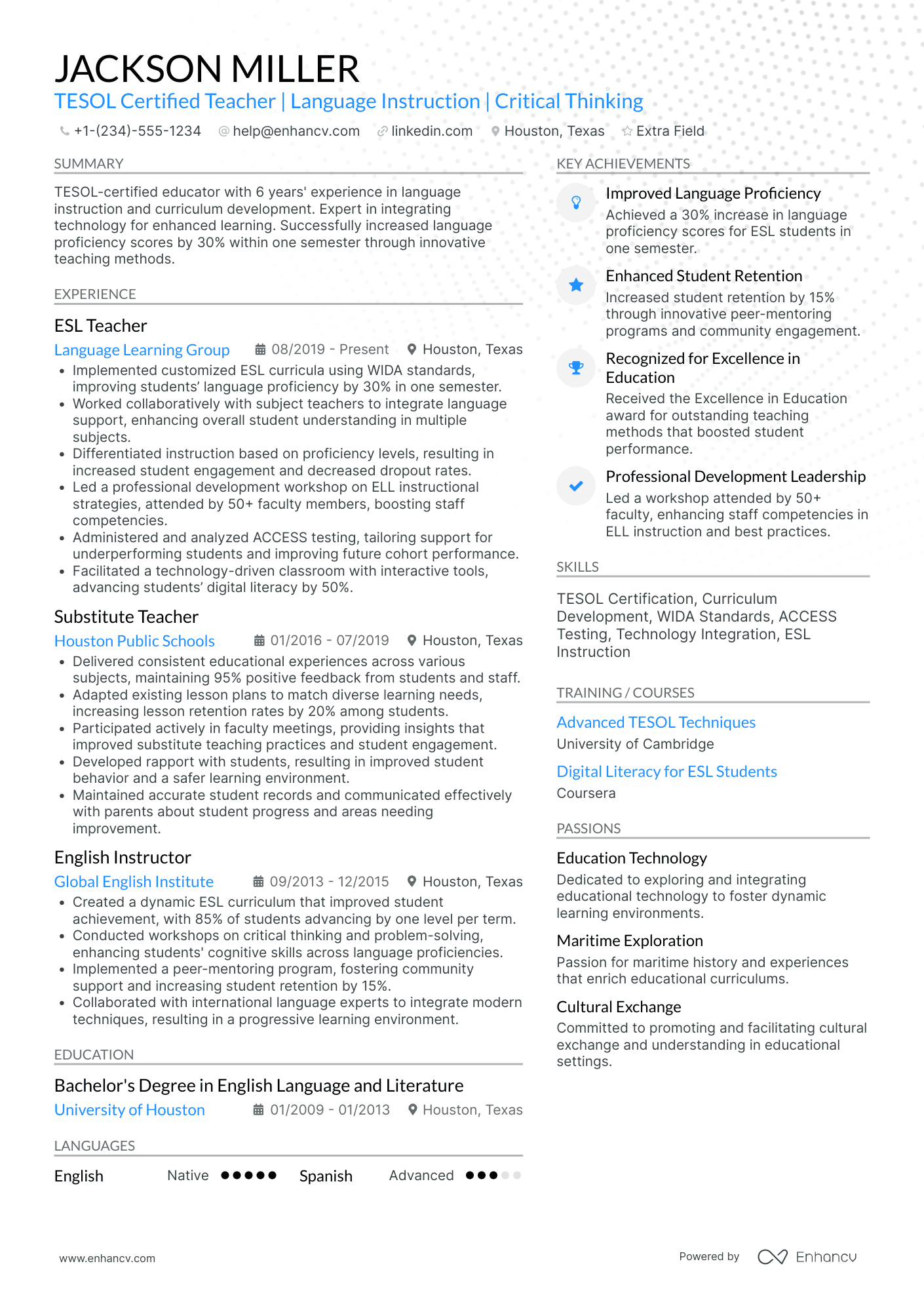 Substitute Middle School Teacher Resume Example