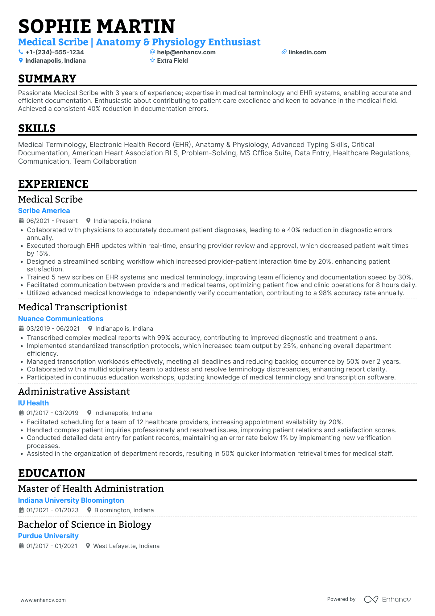 Chief Medical Scribe Resume Example