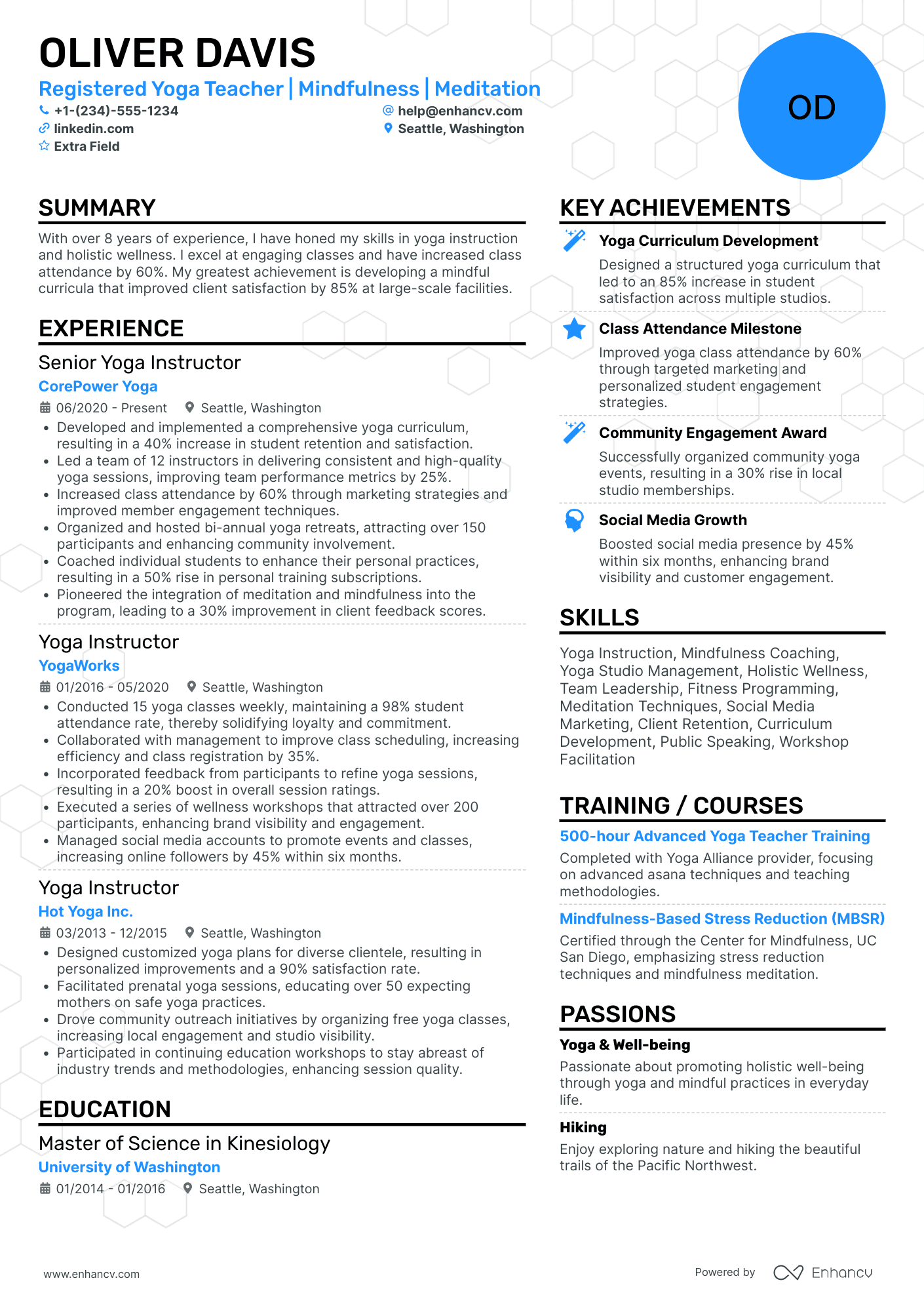 Registered Yoga Teacher Resume Example