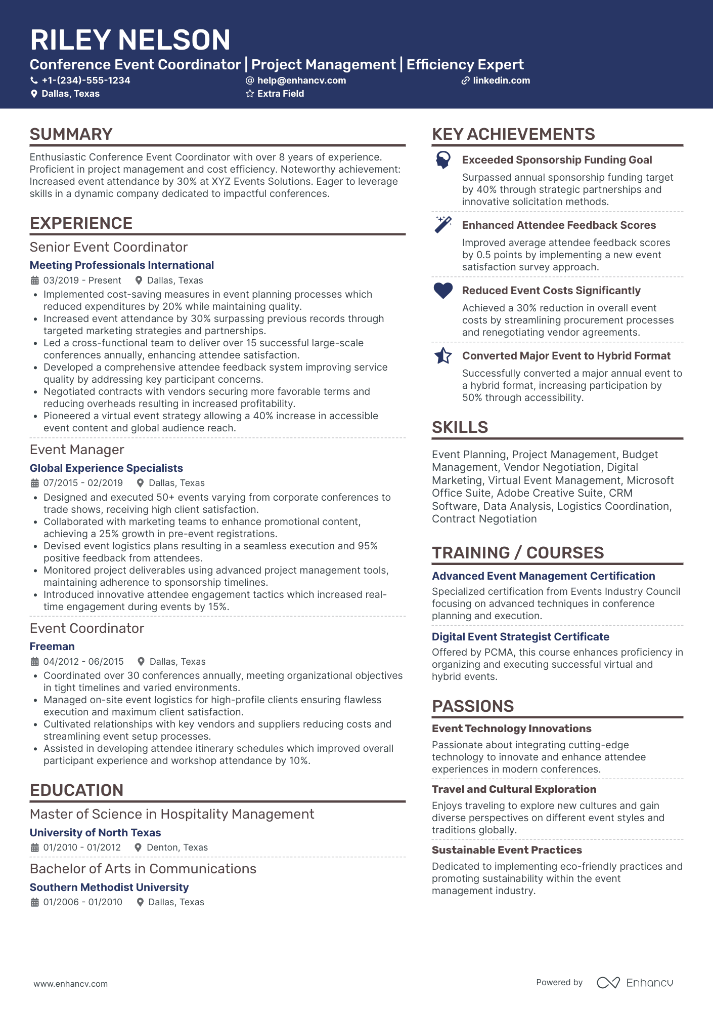 Conference Event Coordinator Resume Example