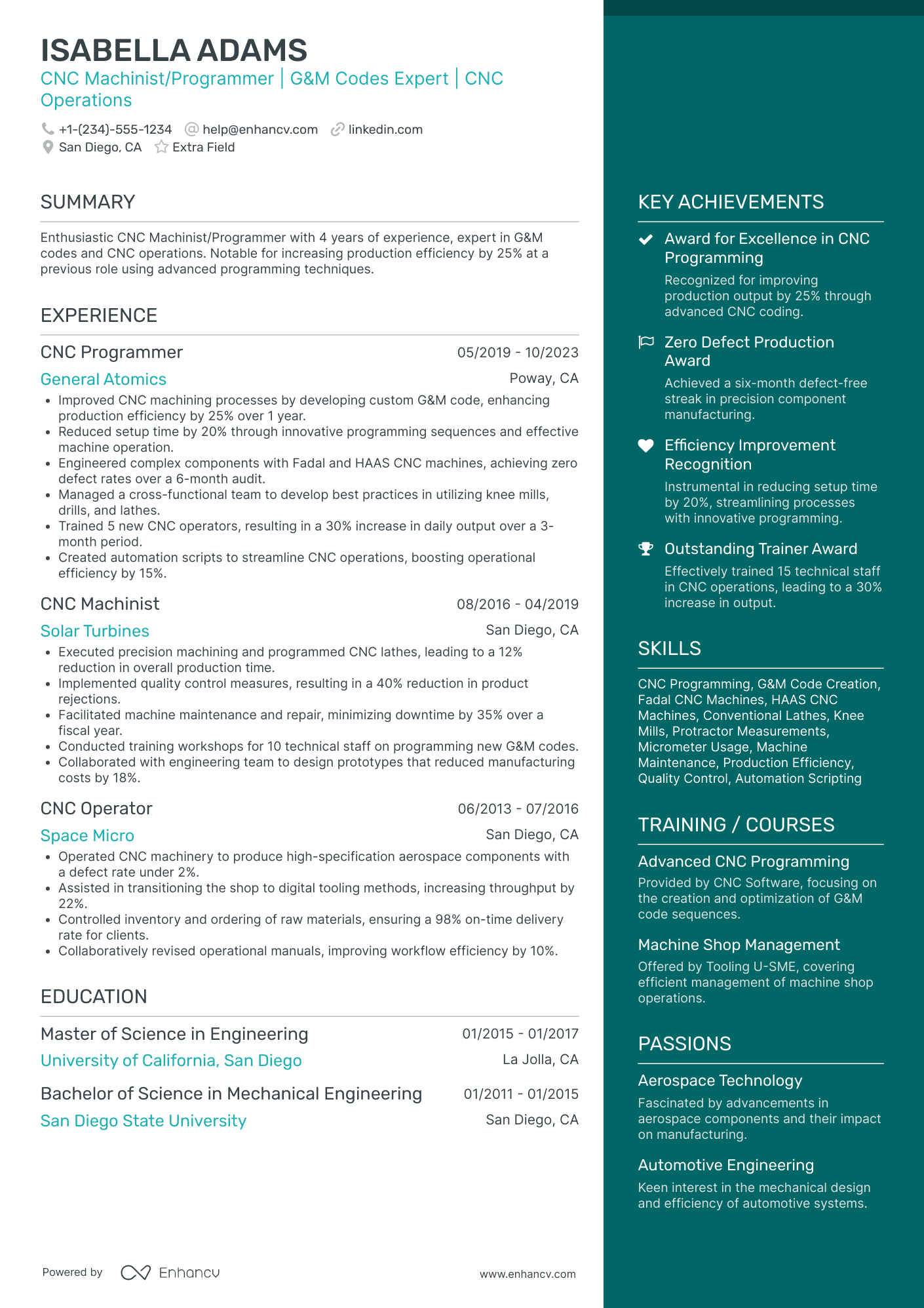 CNC Machinist Programmer Resume Example