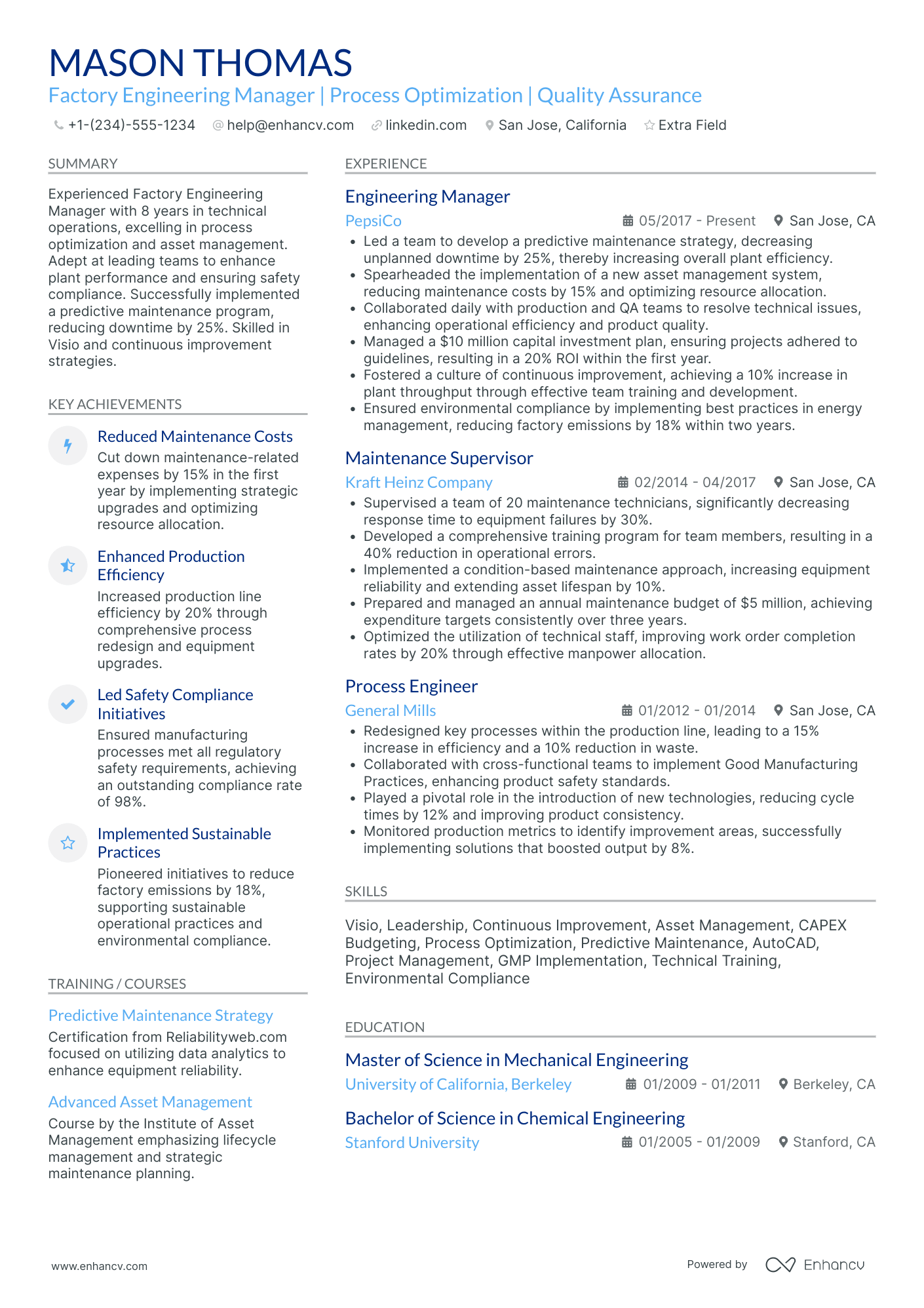 Factory Quality Control Manager Resume Example