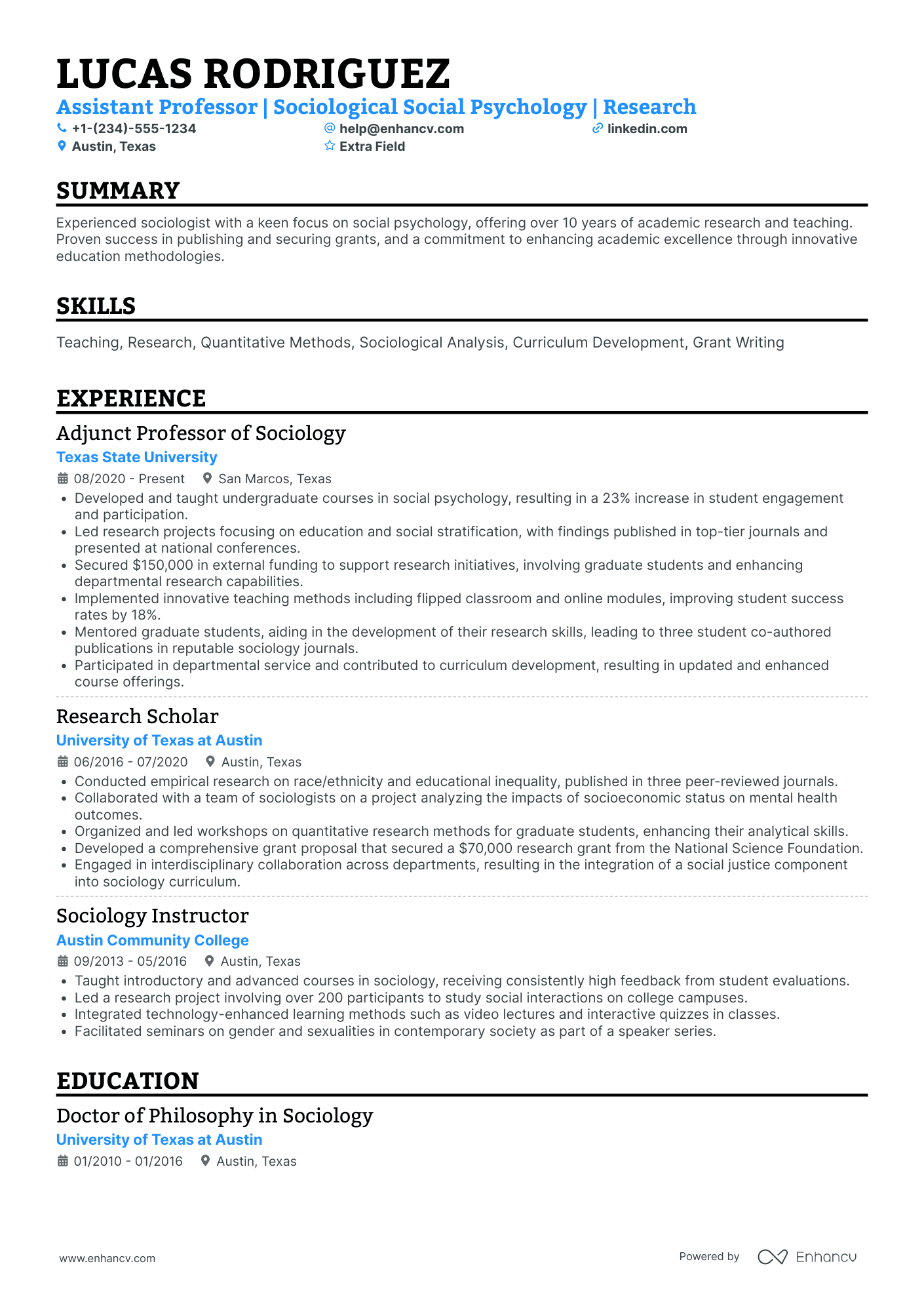 Sociological Research Assistant Resume Example