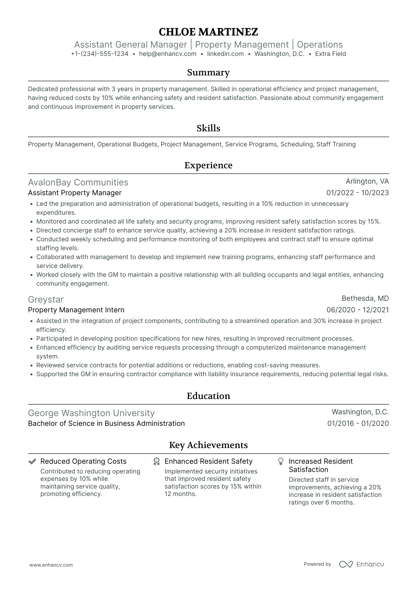 Resident Assistant Manager Resume Example