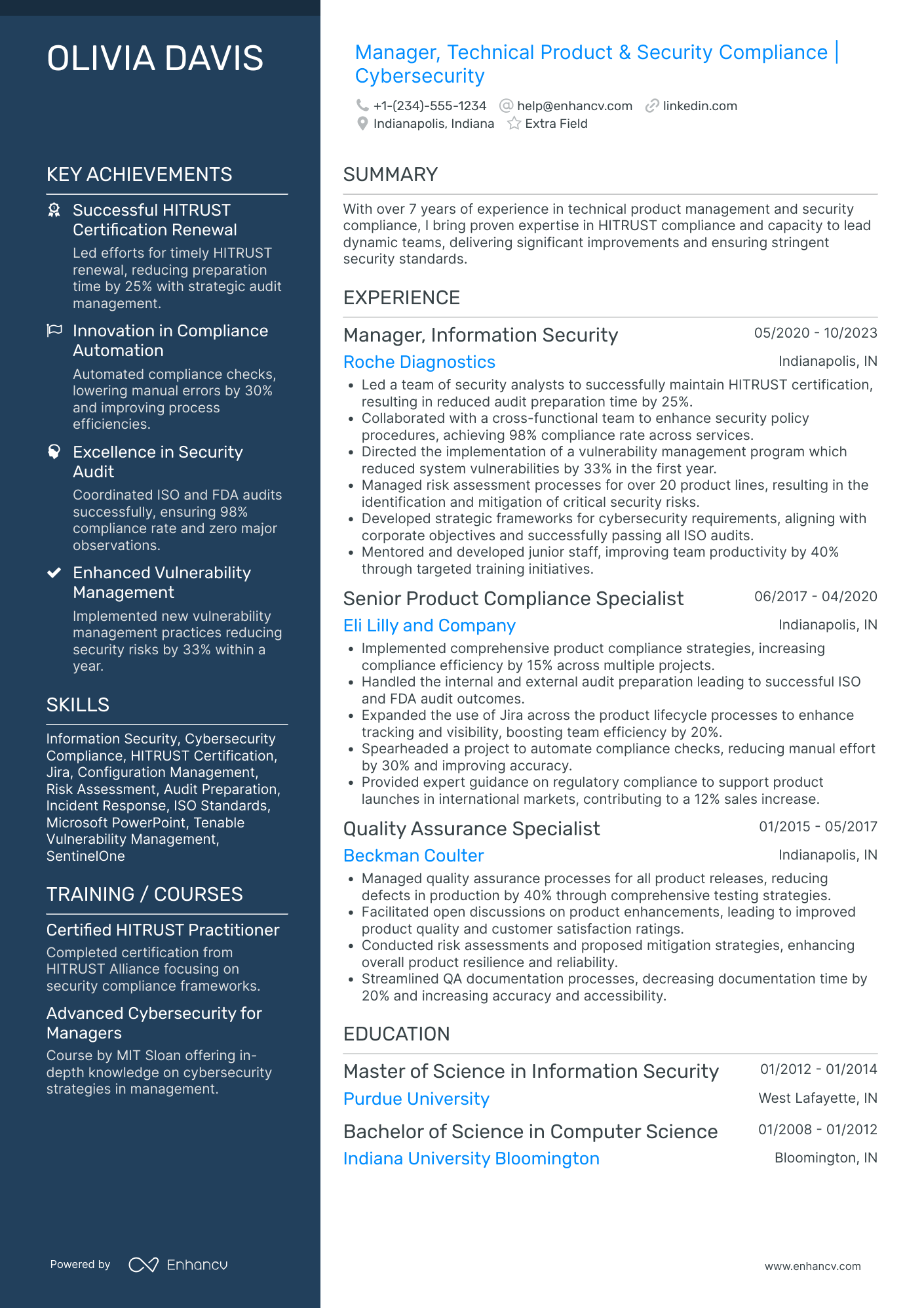 Information Security Compliance Manager Resume Example