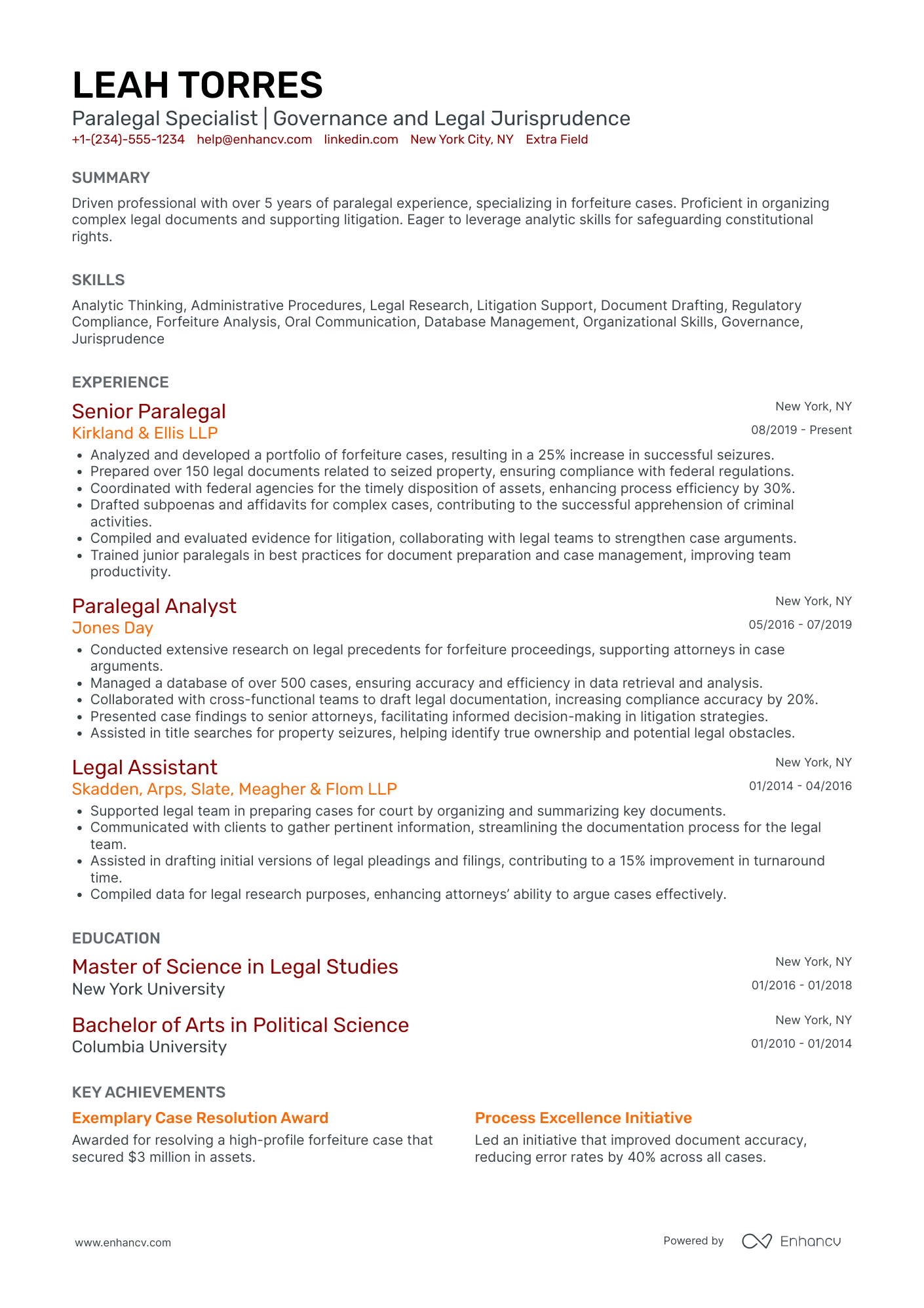 Paralegal Assistant Resume Example