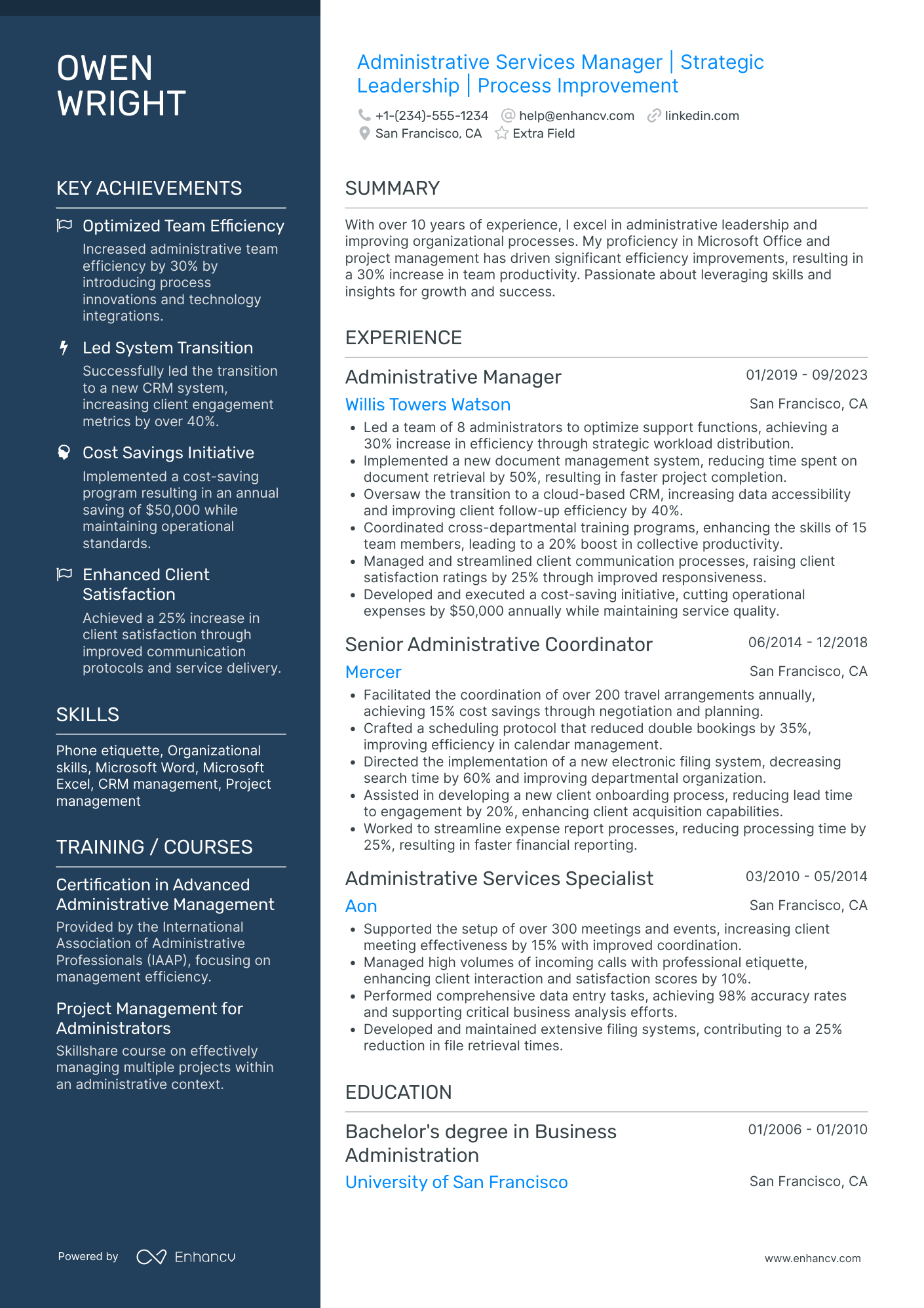 Administrative Services Manager Resume Example