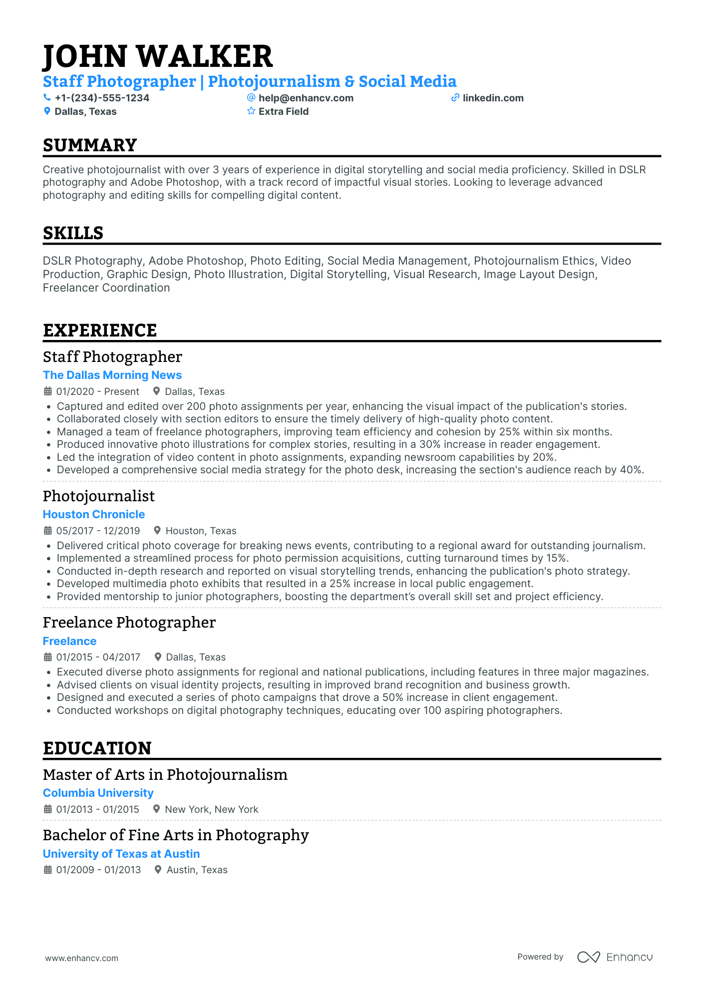 Staff Photographer Resume Example