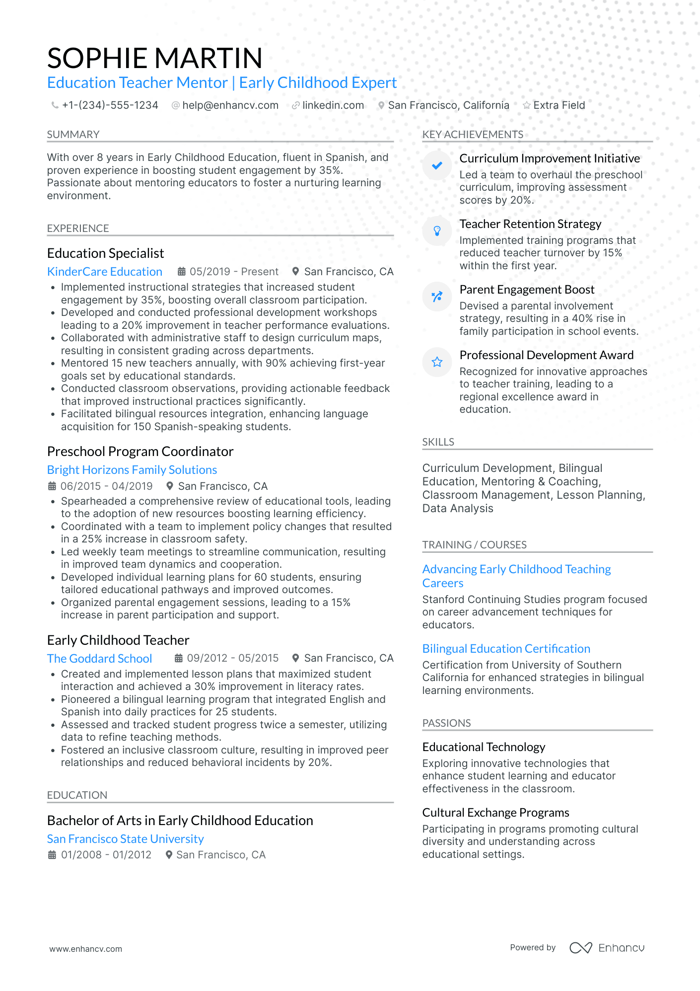 Early Childhood Teacher Mentor Resume Example