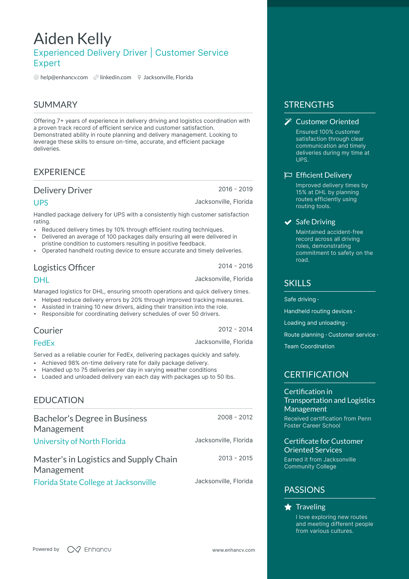 Amazon Delivery Driver Resume Example