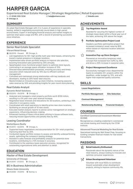 Real Estate Manager Resume Example