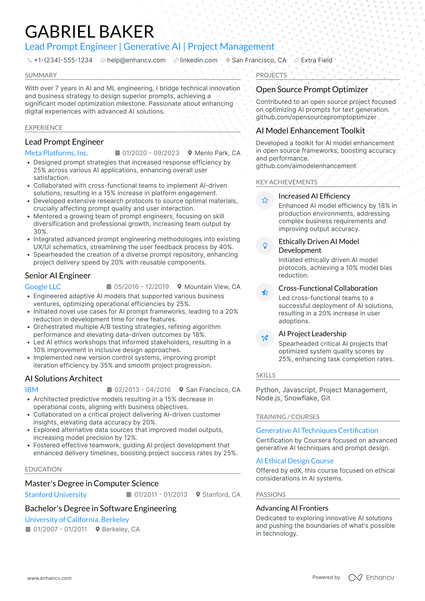 Lead Prompt Engineer Resume Example