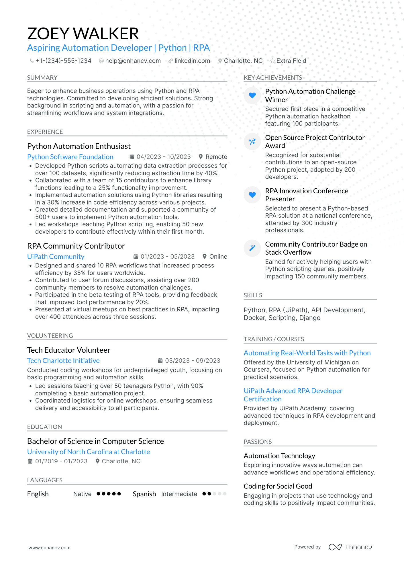 Web Developer Intern Resume Example