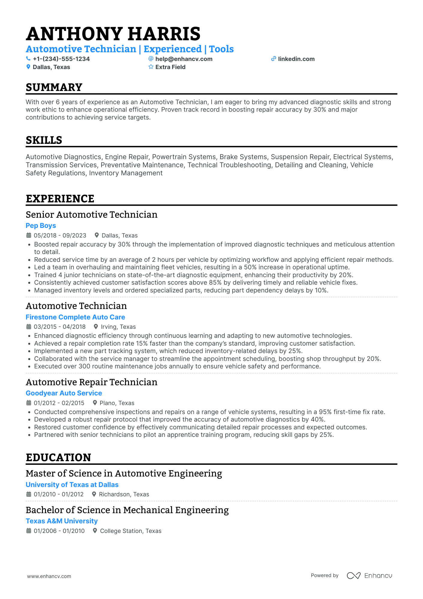 Automotive Technician Trainee Resume Example