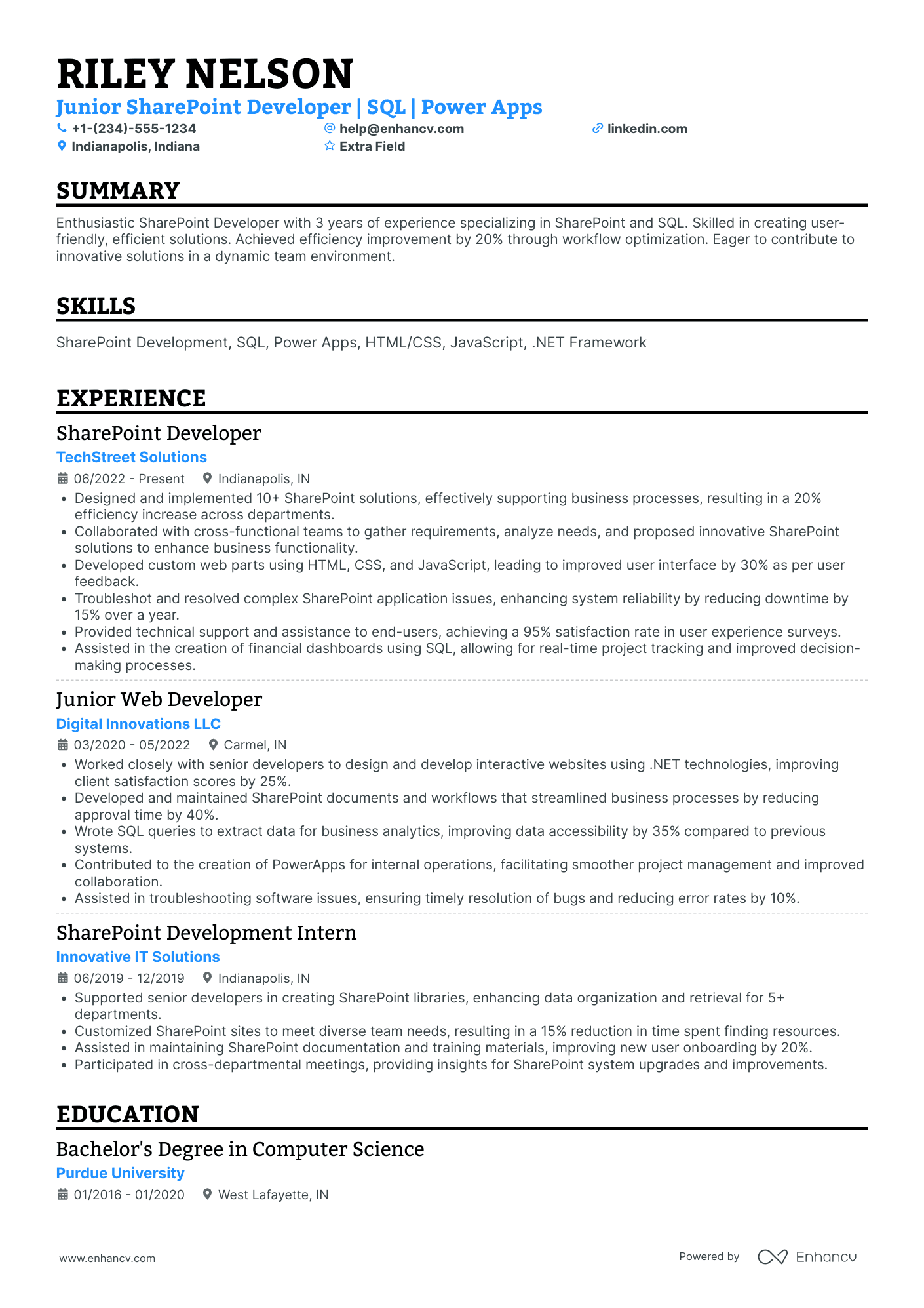 Junior SharePoint Developer Resume Example