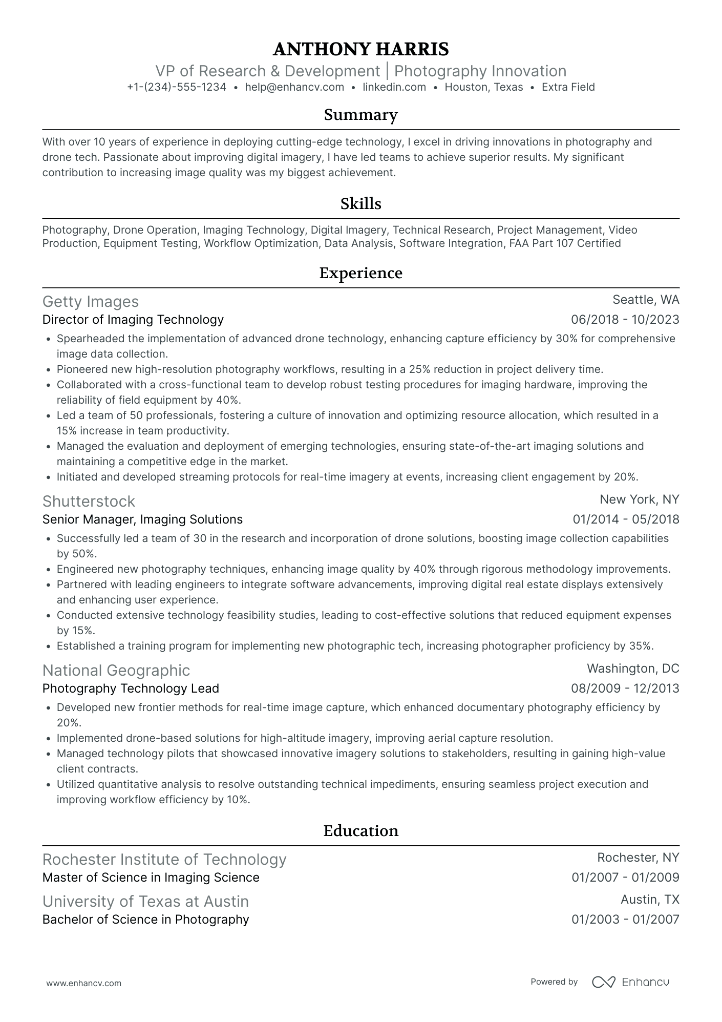 Vice President of Research and Development Resume Example