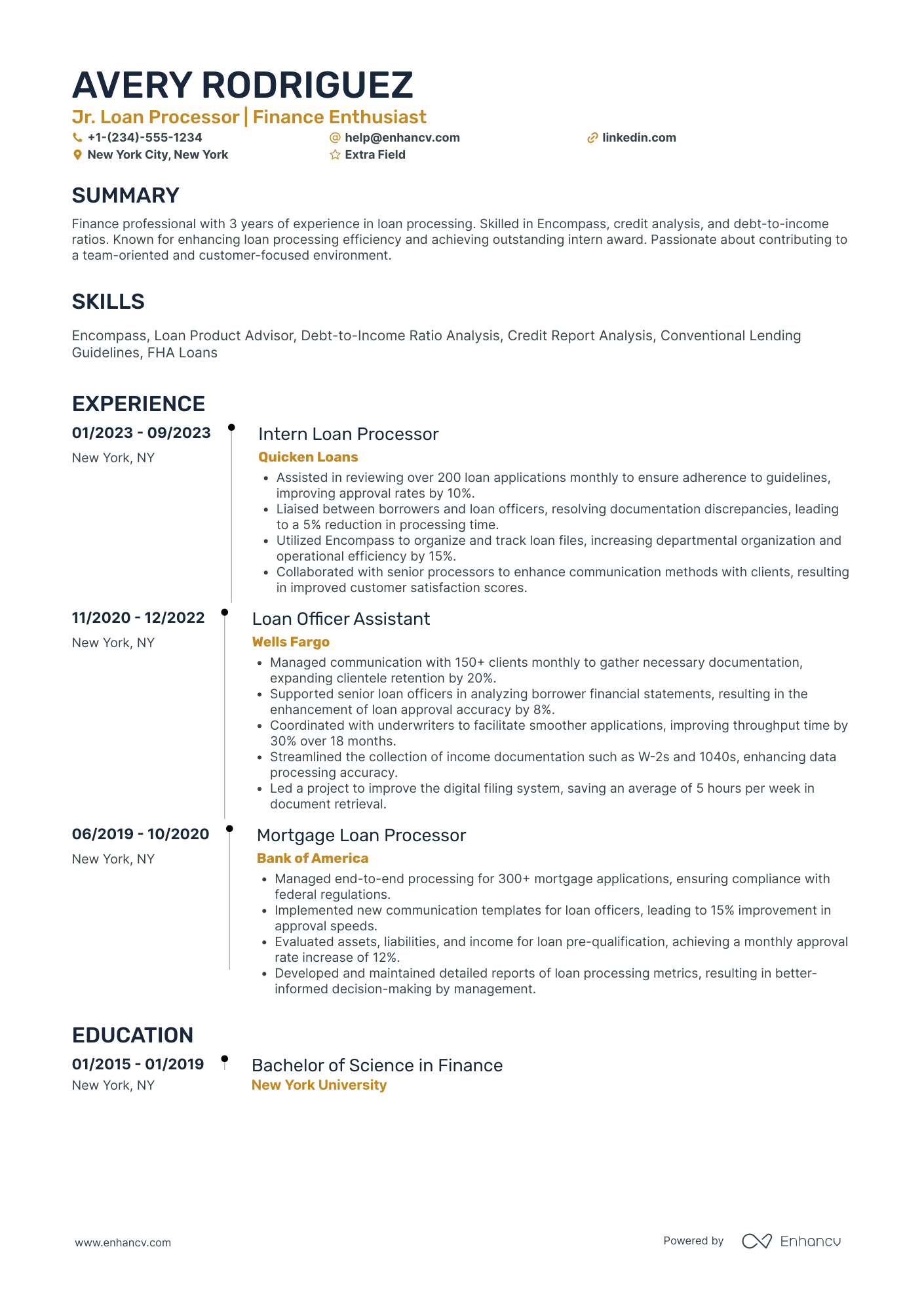 Junior Loan Processor Resume Example