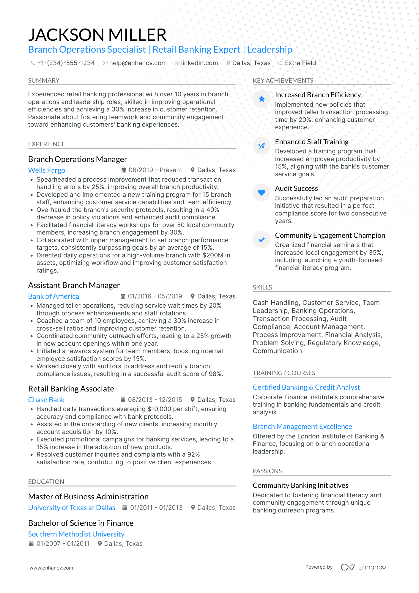 Experienced Banking Operations Specialist Resume Example