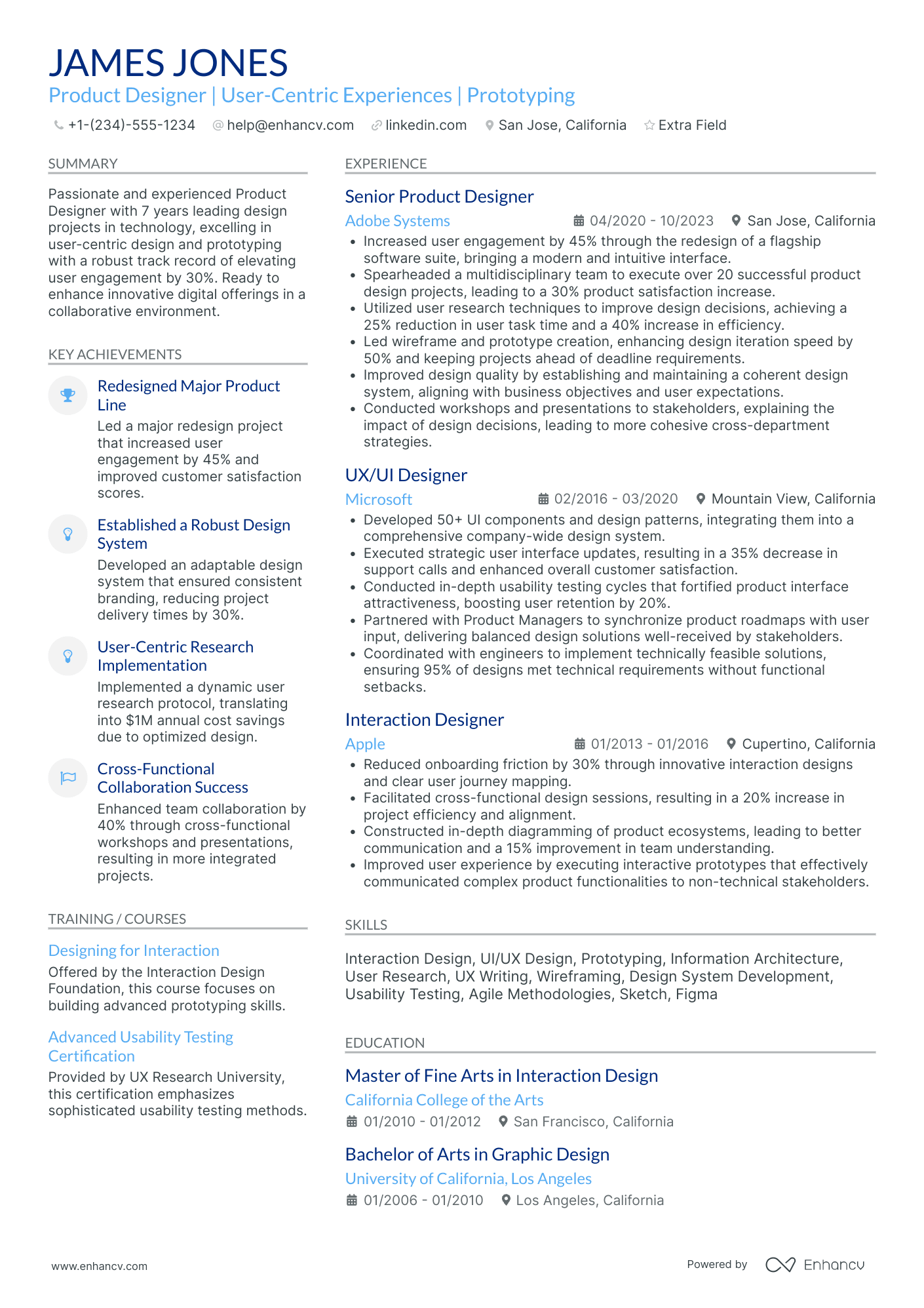 Contract Product Designer Resume Example