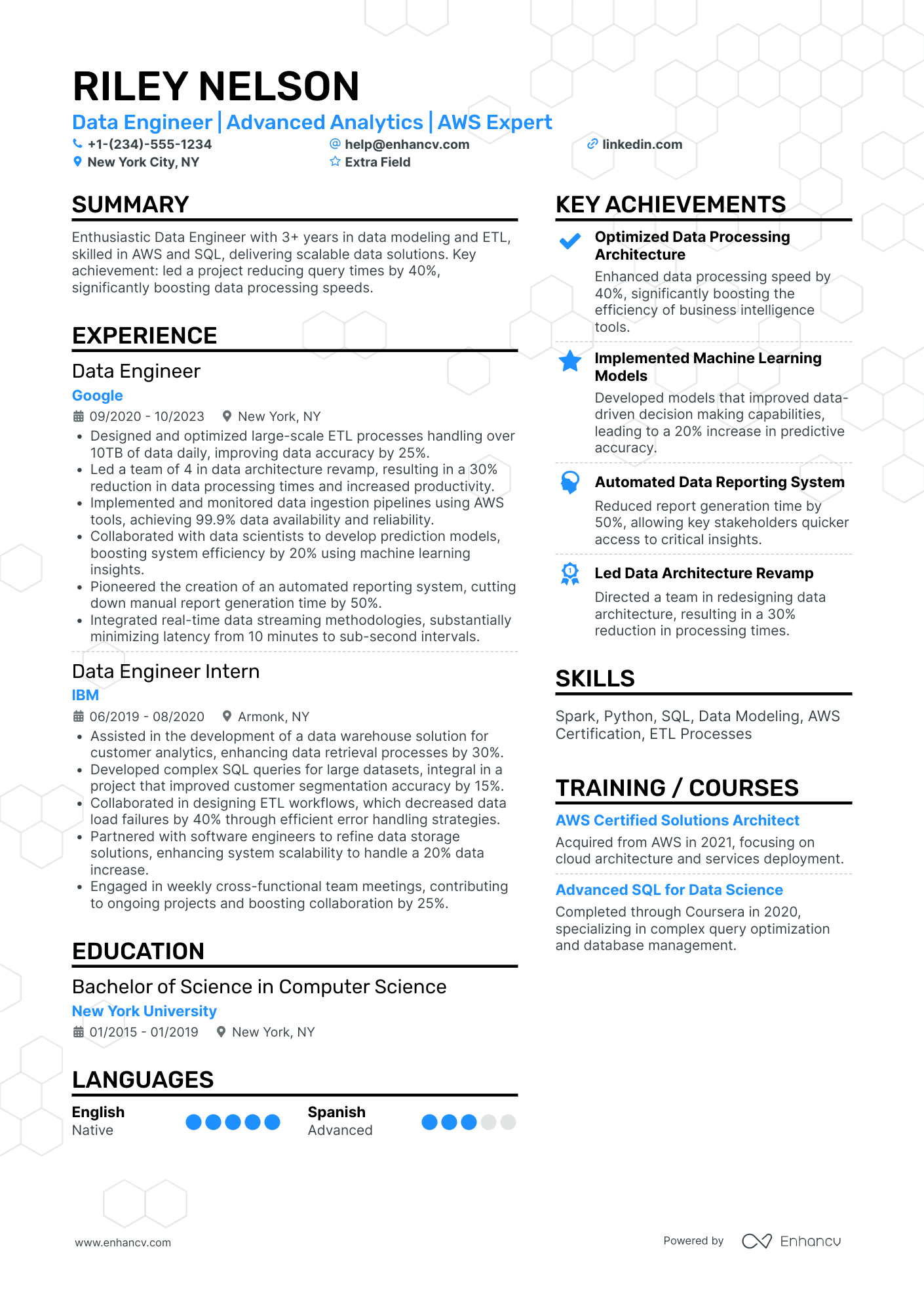 Junior Big Data Engineer Resume Example