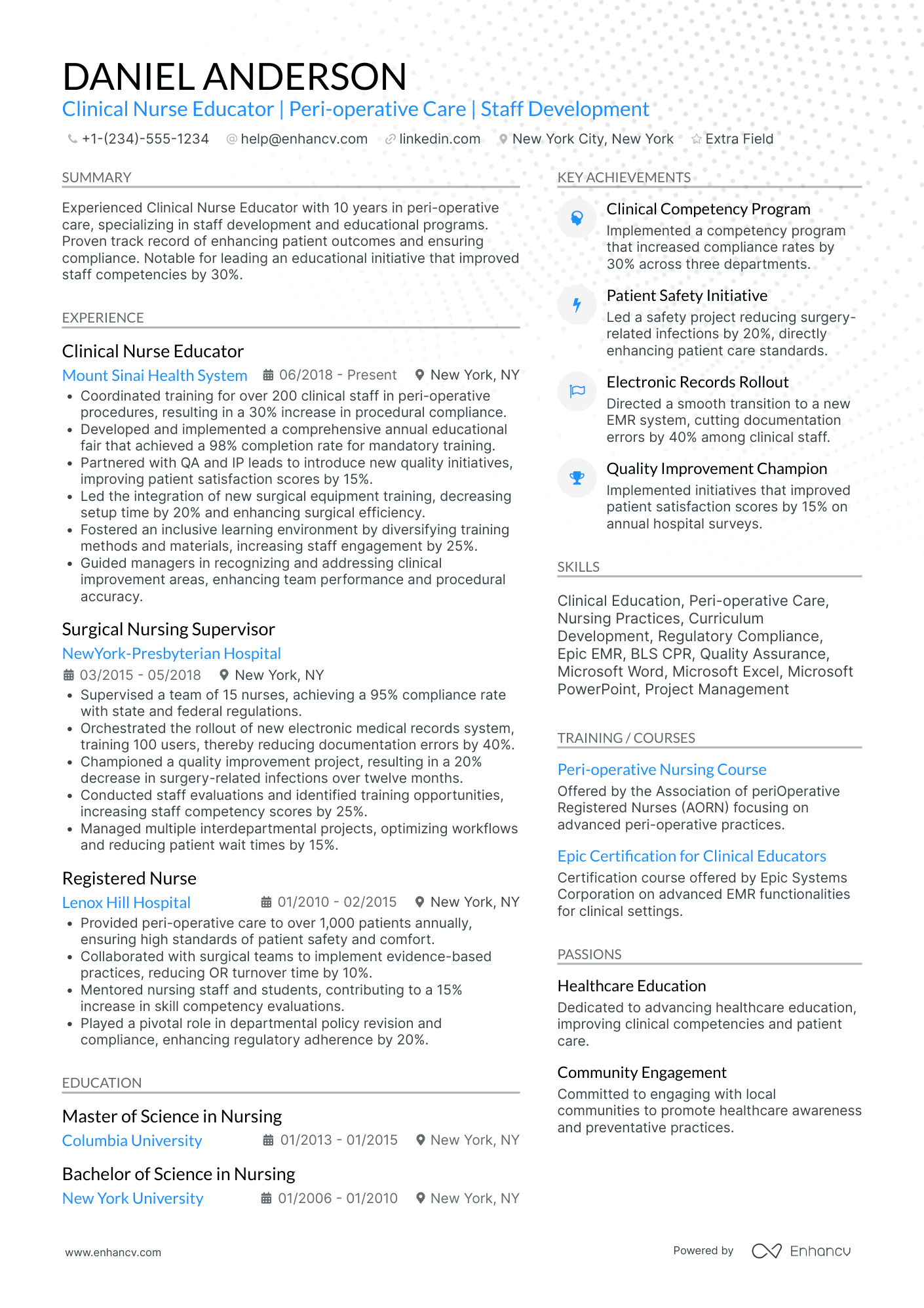 Surgical Nurse Educator Resume Example