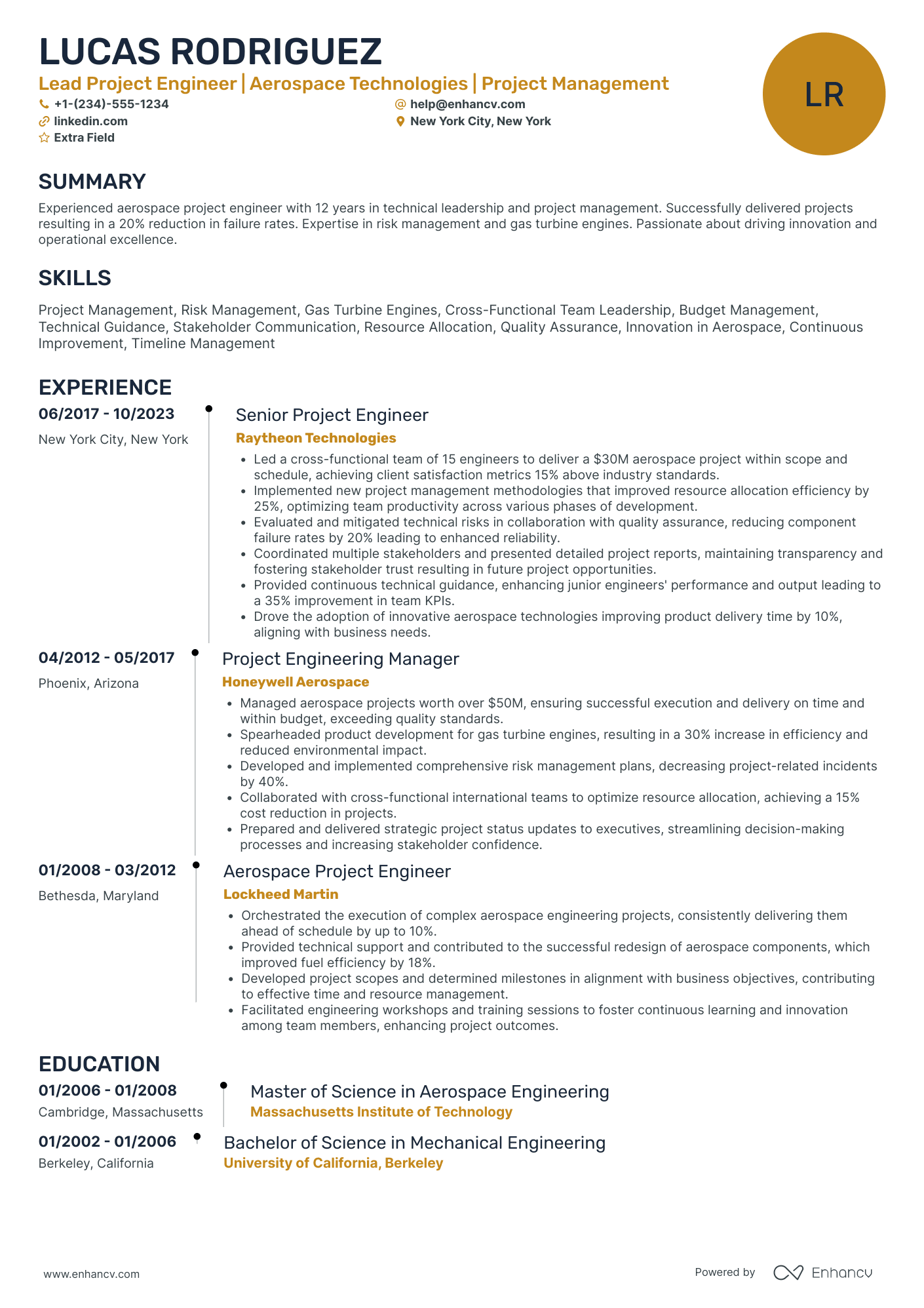 Lead Project Engineer Resume Example