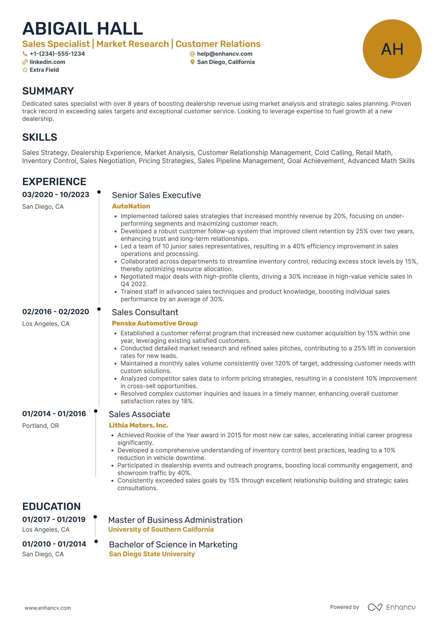 Car Salesman Supervisor Resume Example