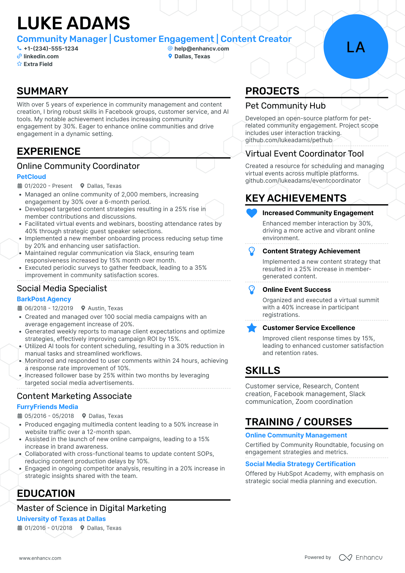 Facebook Community Manager Resume Example