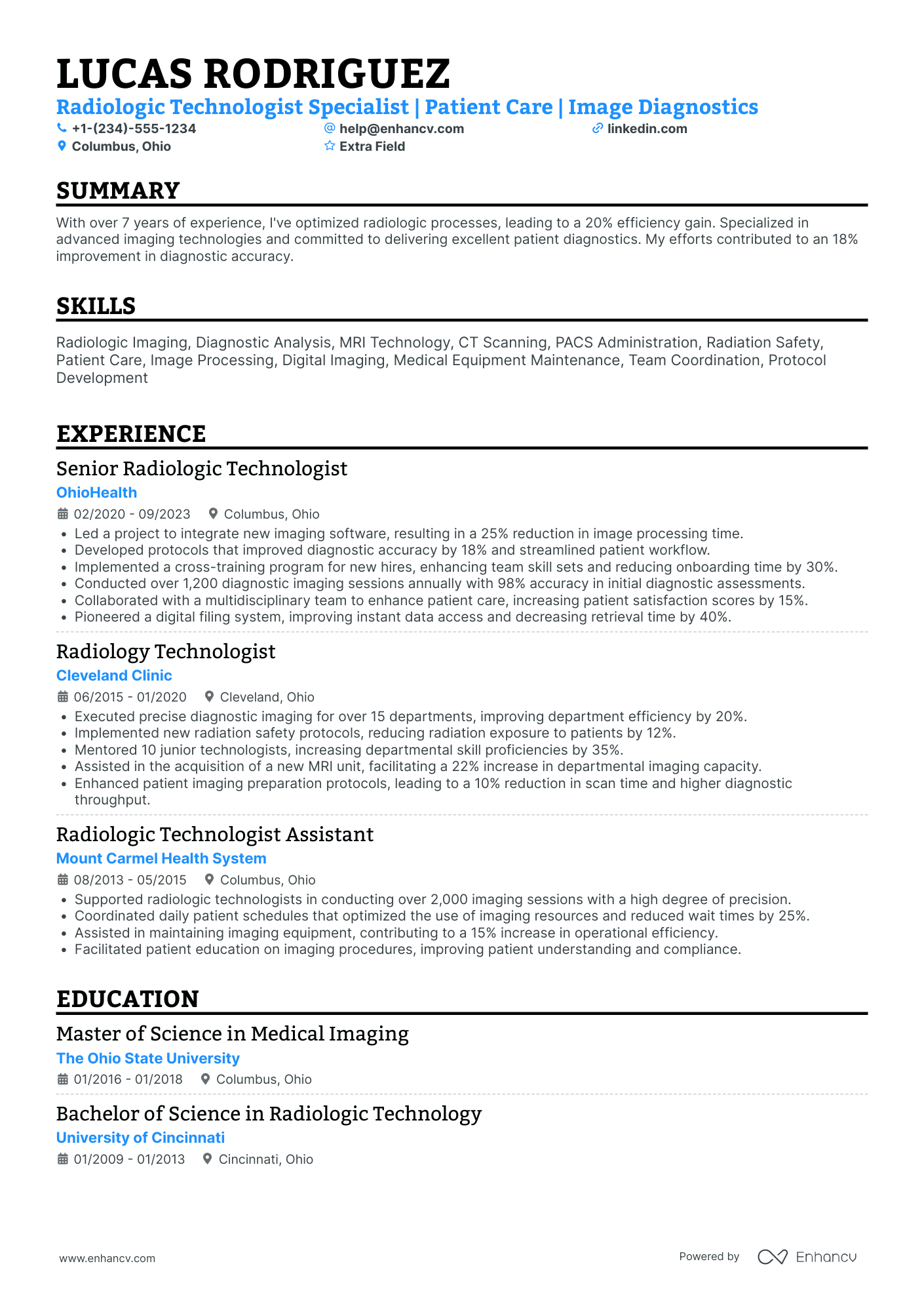 Radiologic Technologist Specialist Resume Example