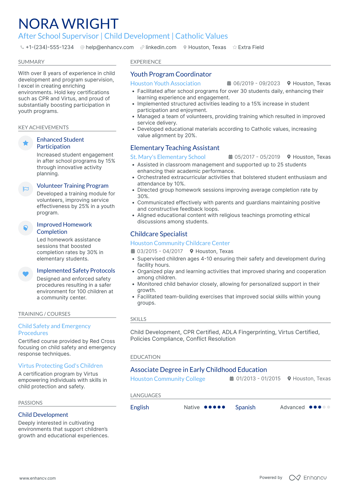 After School Homework Supervisor Resume Example