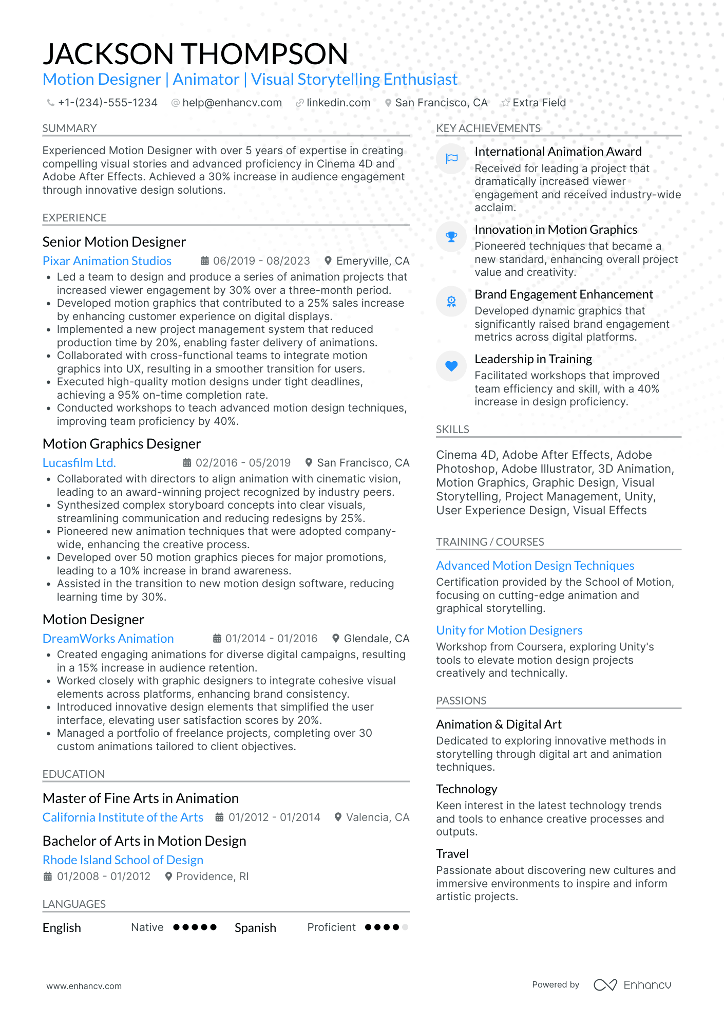 Freelance Motion Graphics Designer Resume Example