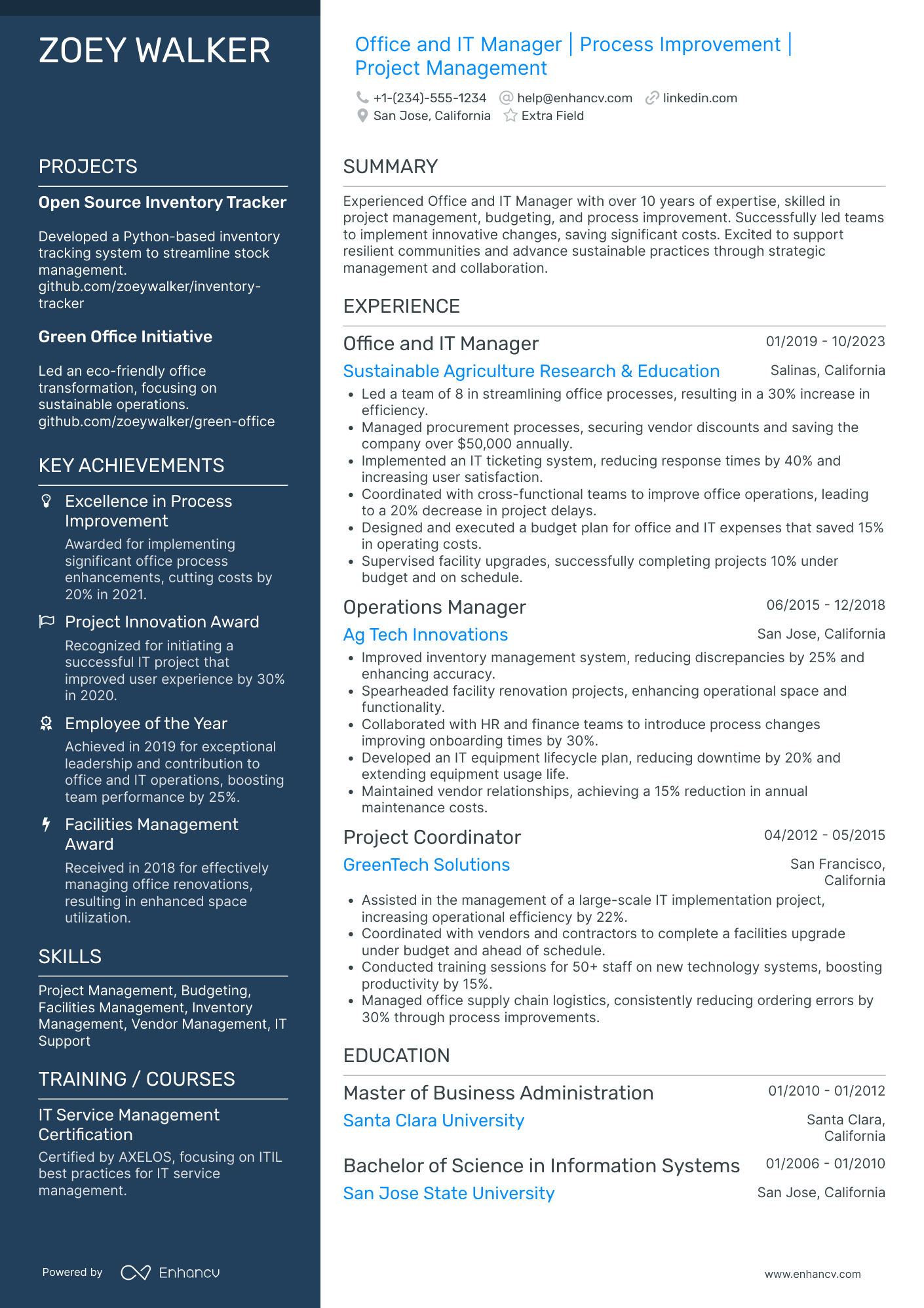 IT Change Manager Resume Example