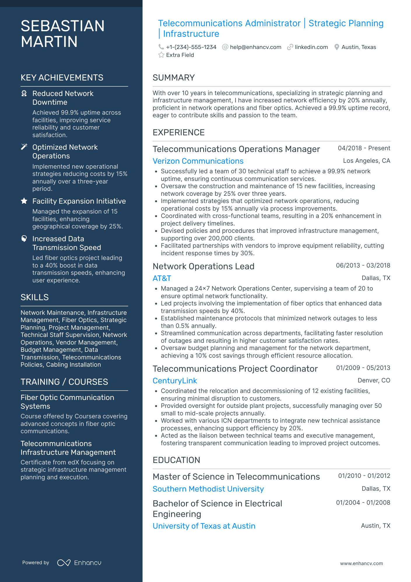 Telecommunications Sales Engineer Resume Example