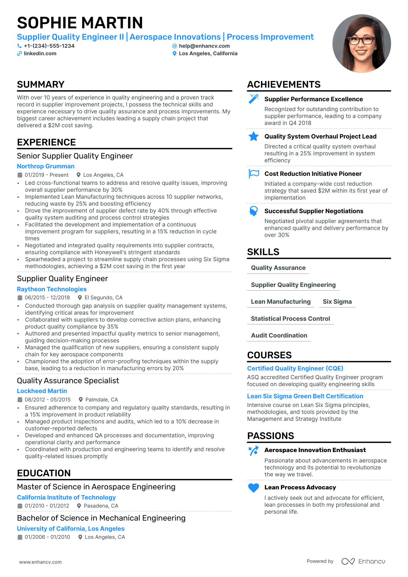 Supplier Quality Engineer Resume Example