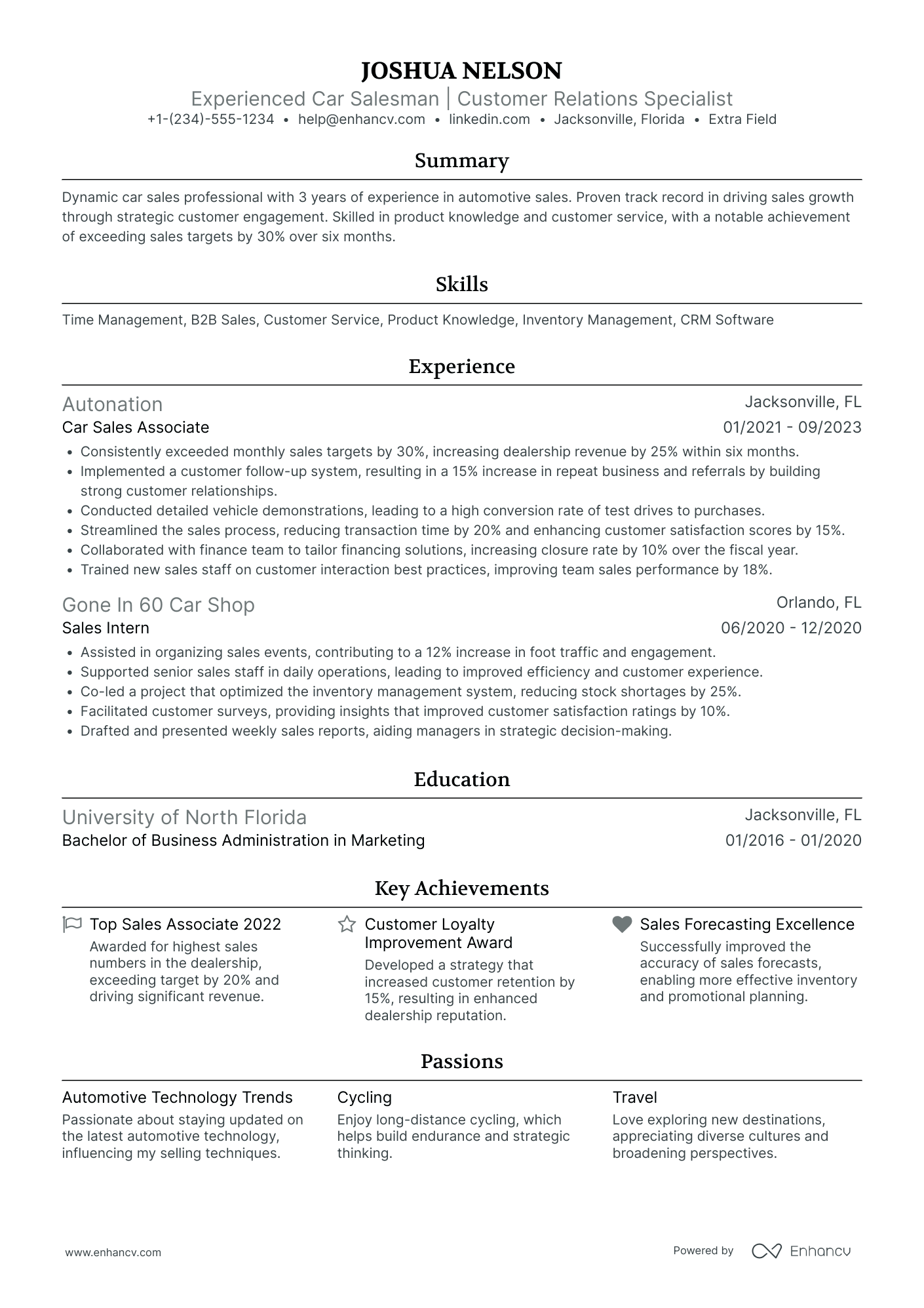 Junior Car Salesman Resume Example