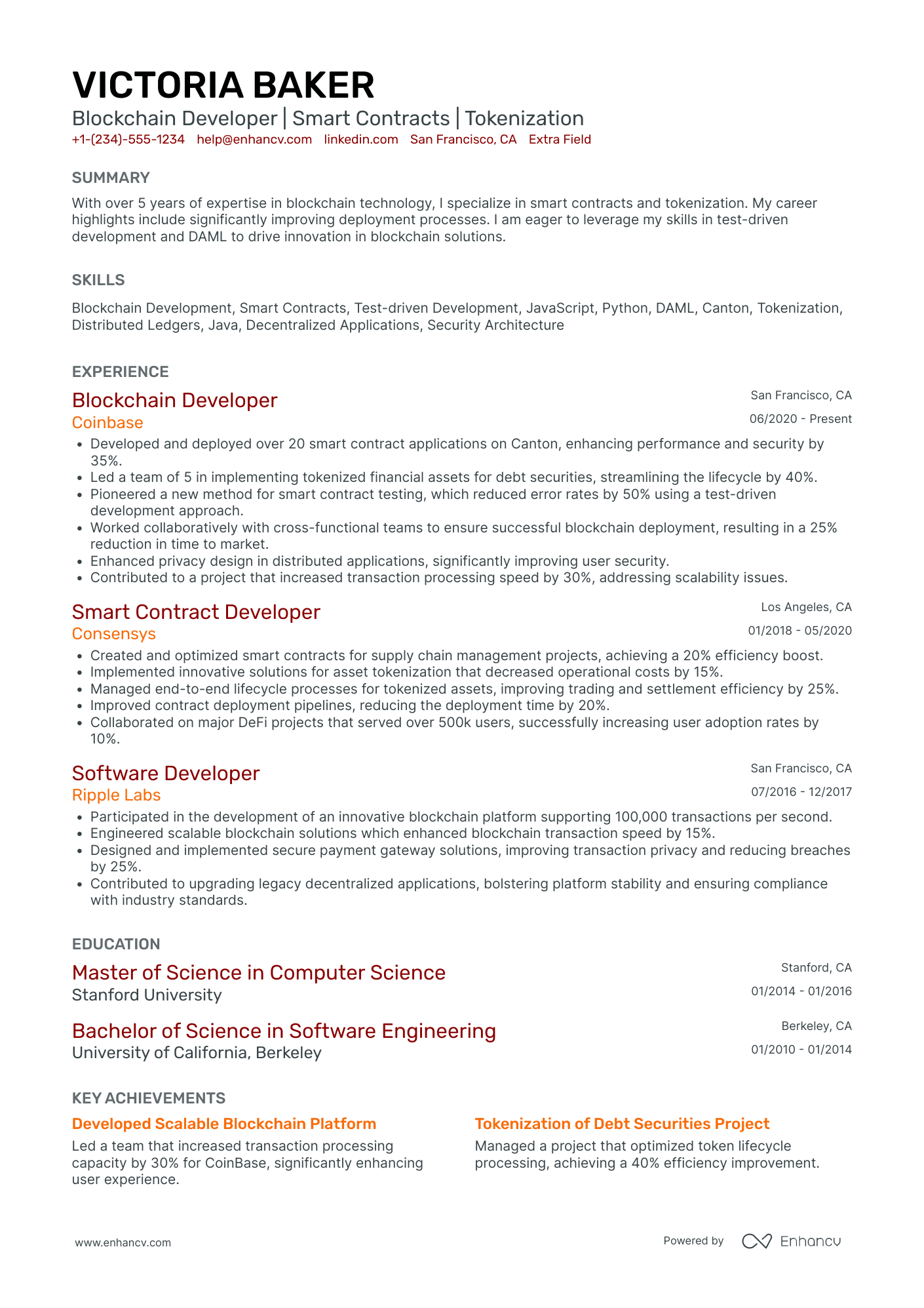 Entry Level Blockchain Developer Resume Example