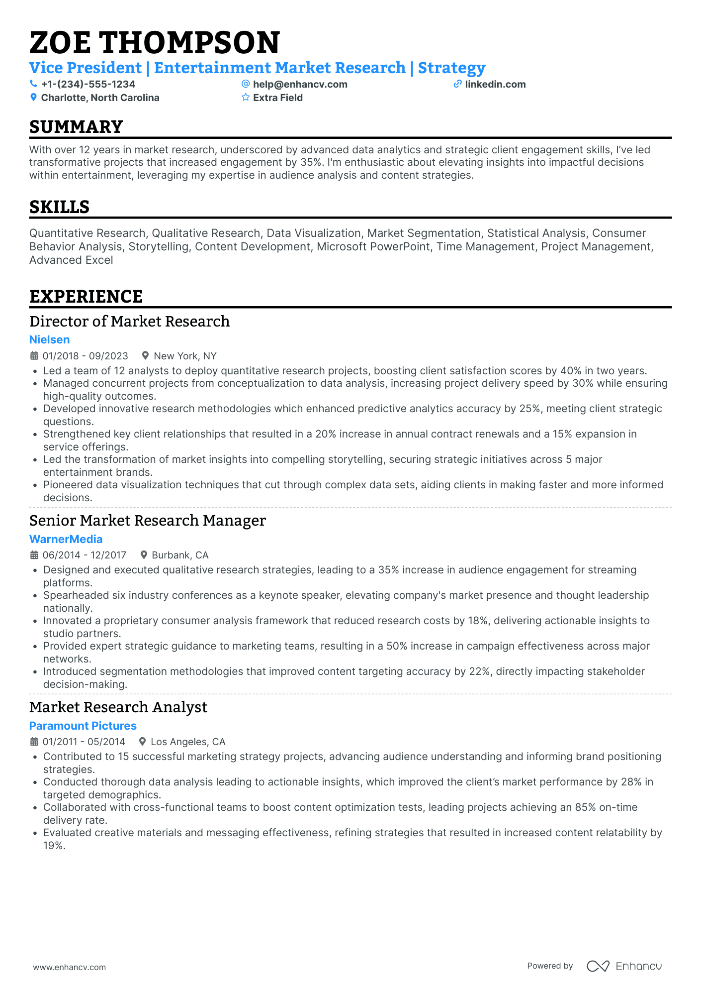 Vice President of Market Research Resume Example